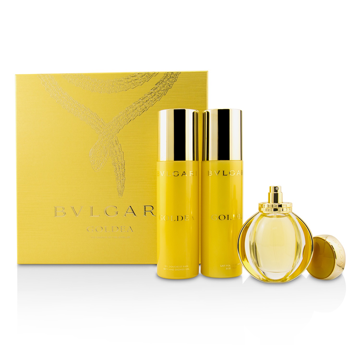 Bvlgari Goldea Coffret: Eau De Parfum Dạng Phun 50ml + Sữa Dưỡng Thể 200ml + Bath & Gel Tắm 200ml 3pcs