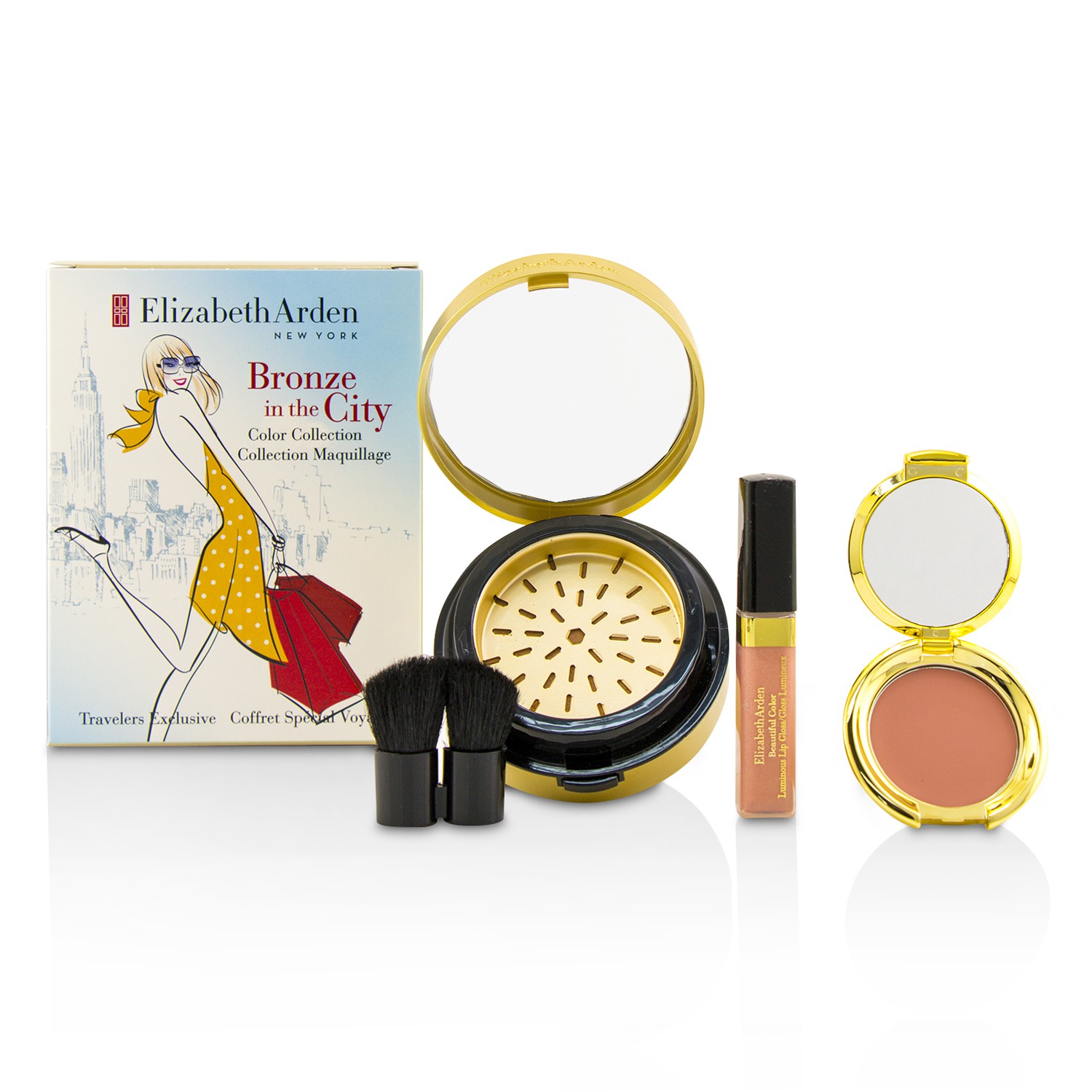 Elizabeth Arden Bronze In The City Color Collection (1 x Bronzing Powder, 1 x Blush, 1 x Lip Gloss, 1 x Brush) 4pcs