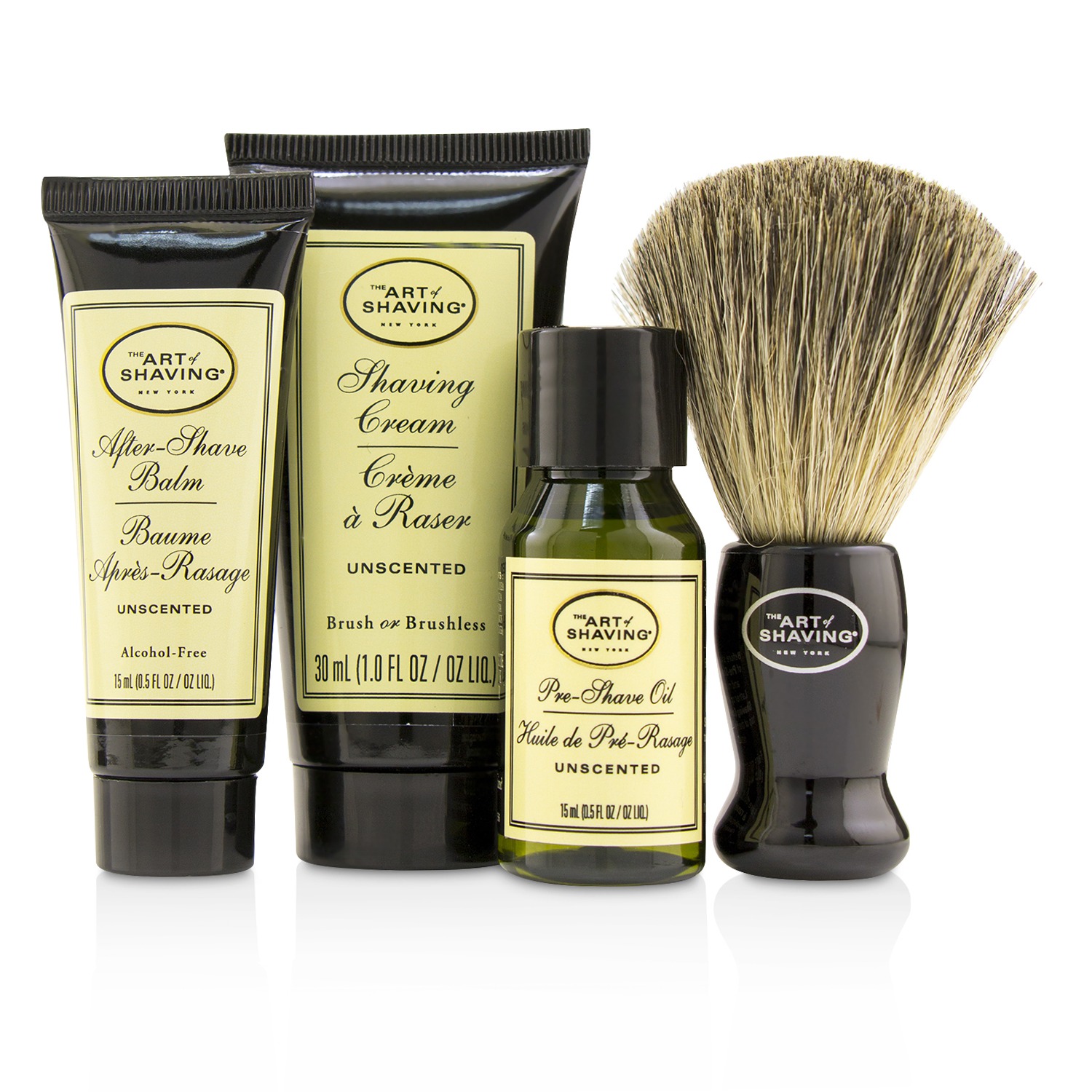 The Art Of Shaving Starter Kit - Unscented: Pre Shave Oil + Shaving Cream + After Shave Balm + Brush + Bag 4pcs + 1 Bag