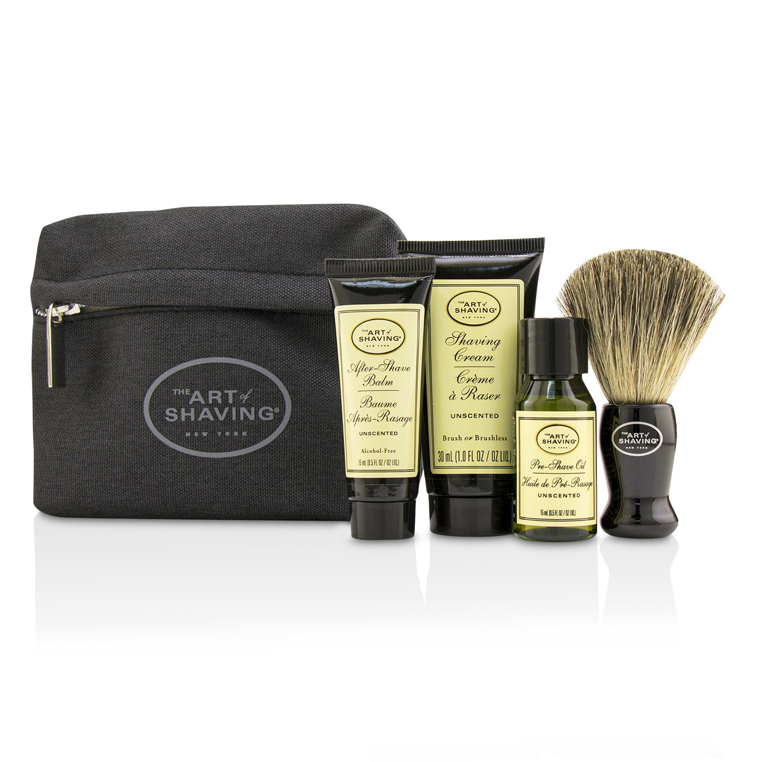 The Art Of Shaving Starter Kit - Unscented: Pre Shave Oil + Shaving Cream + After Shave Balm + Brush + Bag 4pcs + 1 Bag