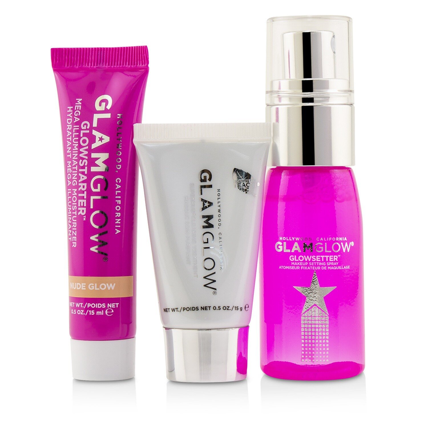 Glamglow Glamglow On The Go Set: Supermud Clearing Treatment 15g/0.5oz + GlowStarter Mega Illuminating Moisturizer - Nude Glow 15ml/0.5oz + GlowSetter Makeup Setting Spray 28ml/0.95oz 3pcs