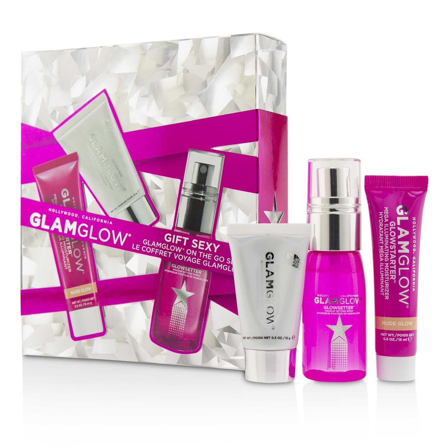 Glamglow Glamglow On The Go Set: Supermud Clearing Treatment 15g/0.5oz + GlowStarter Mega Illuminating Moisturizer - Nude Glow 15ml/0.5oz + GlowSetter Makeup Setting Spray 28ml/0.95oz 3pcs