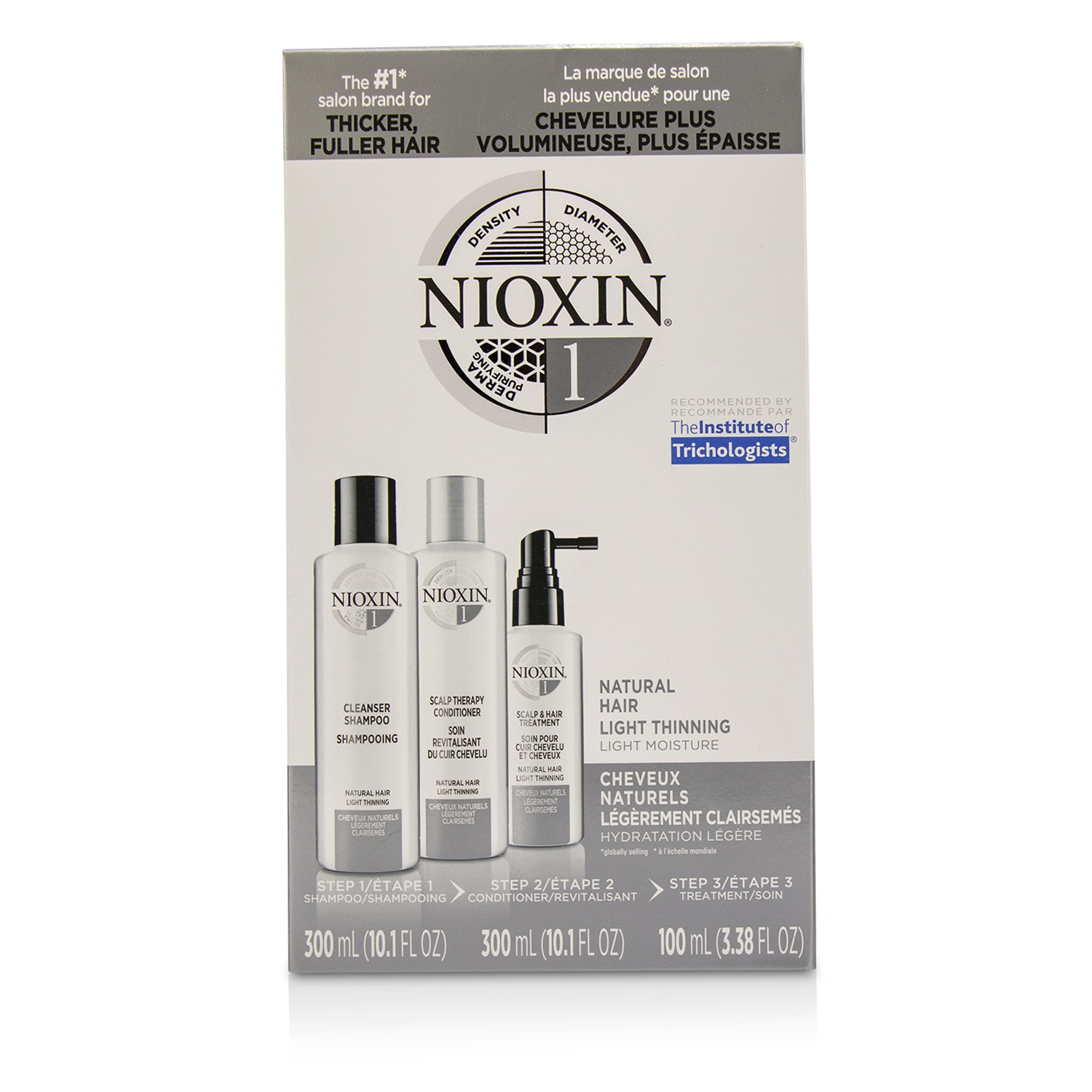 Nioxin 3D Care System Kit 1 - For Natural Hair, Light Thinning, Light Moisture 3pcs