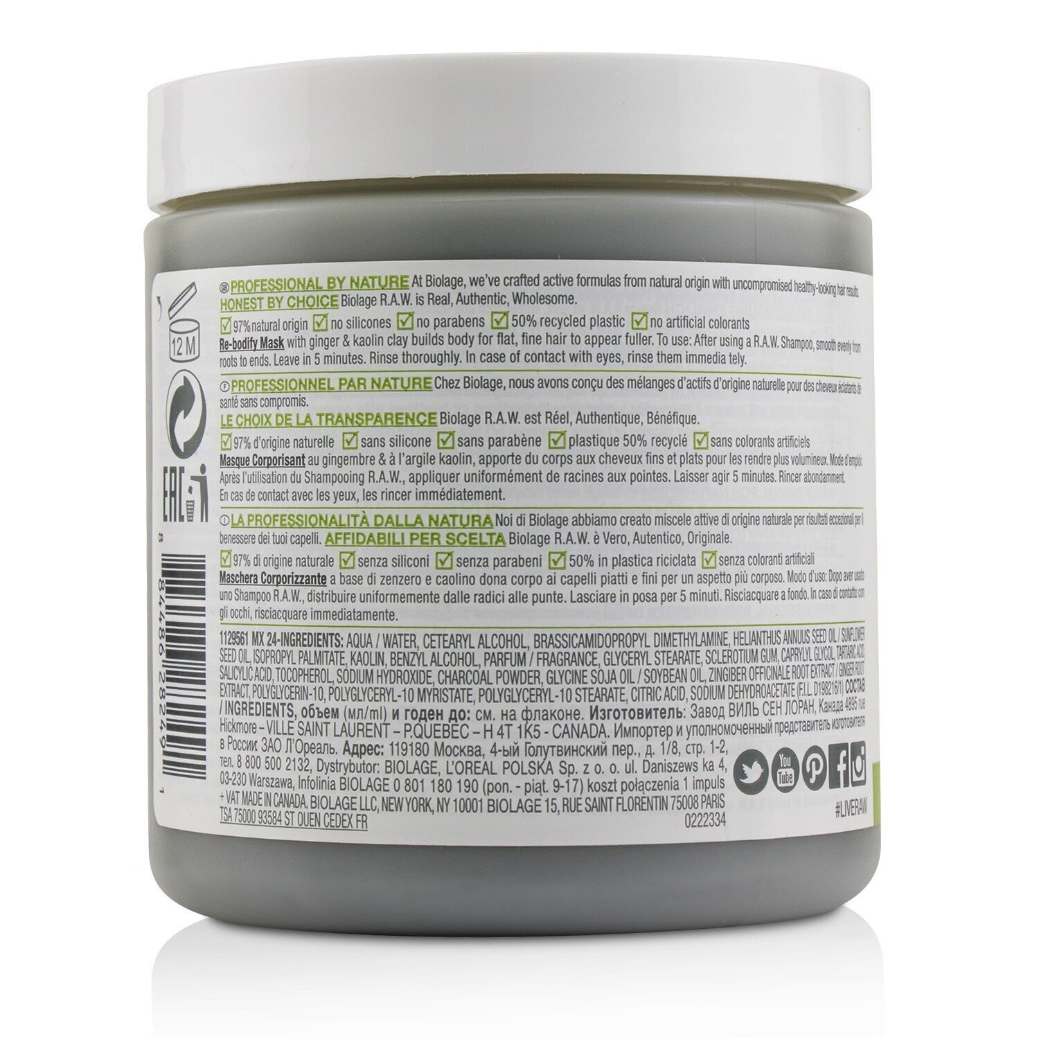 Matrix Biolage R.A.W. Re-Bodify Clay Mask (For Flat, Fine Hair) 400ml/14.4oz