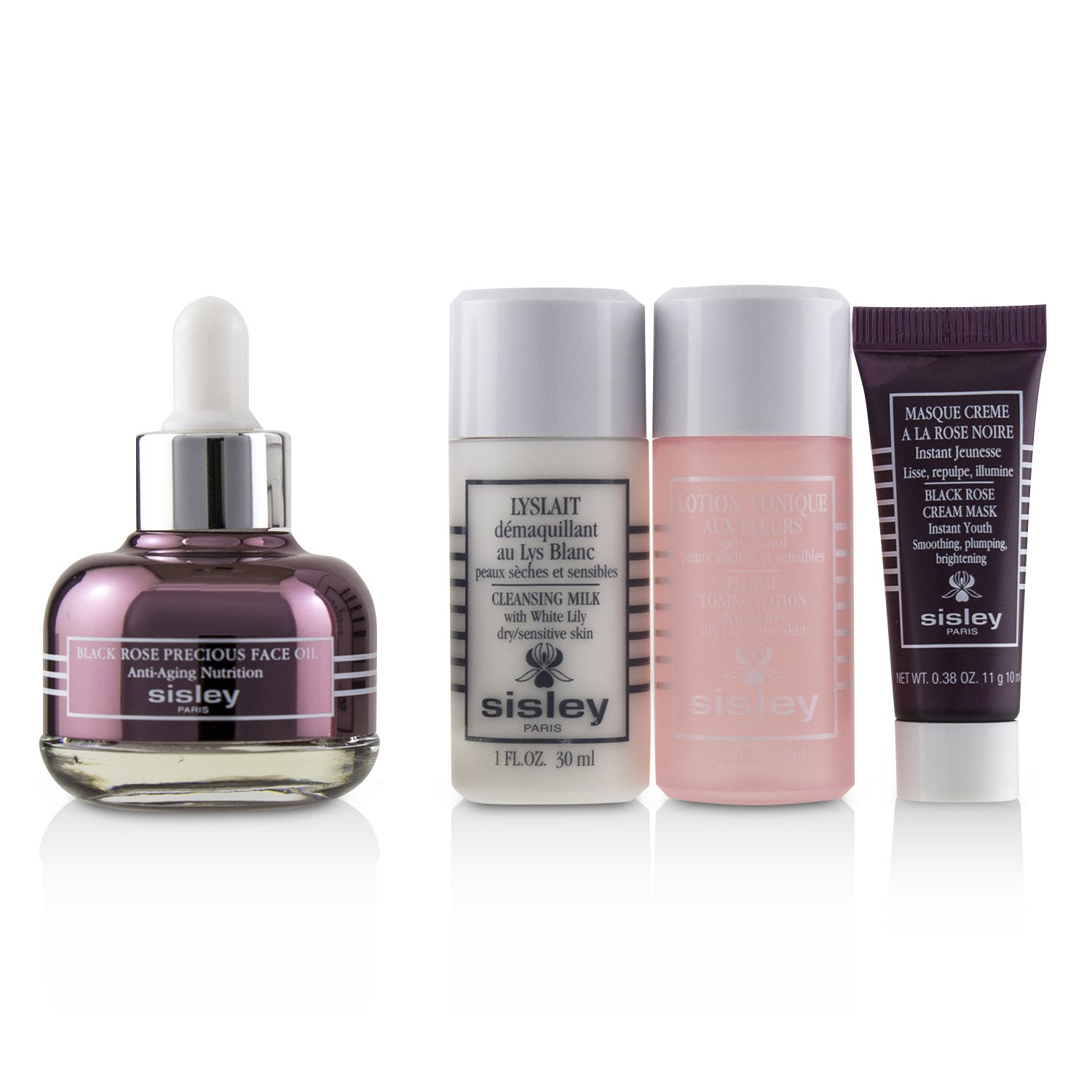 Sisley Black Rose Precious Face Oil Discovery Program: Face Oil 25 ml + Lyslait 30 ml + Floral Toning Lotion 30 ml + Cream Mask 10 ml 4pcs