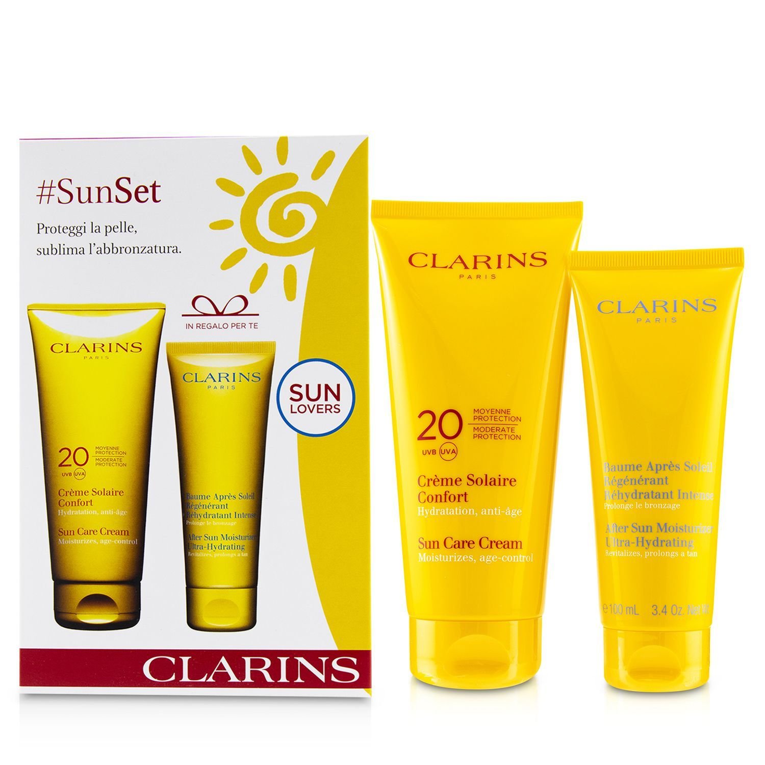 클라랑스 Clarins 썬셋 키트: 썬 케어 크림 SPF 20 200ml/7oz + 애프터 썬 모이스처라이저 100ml/3.4oz 2pcs