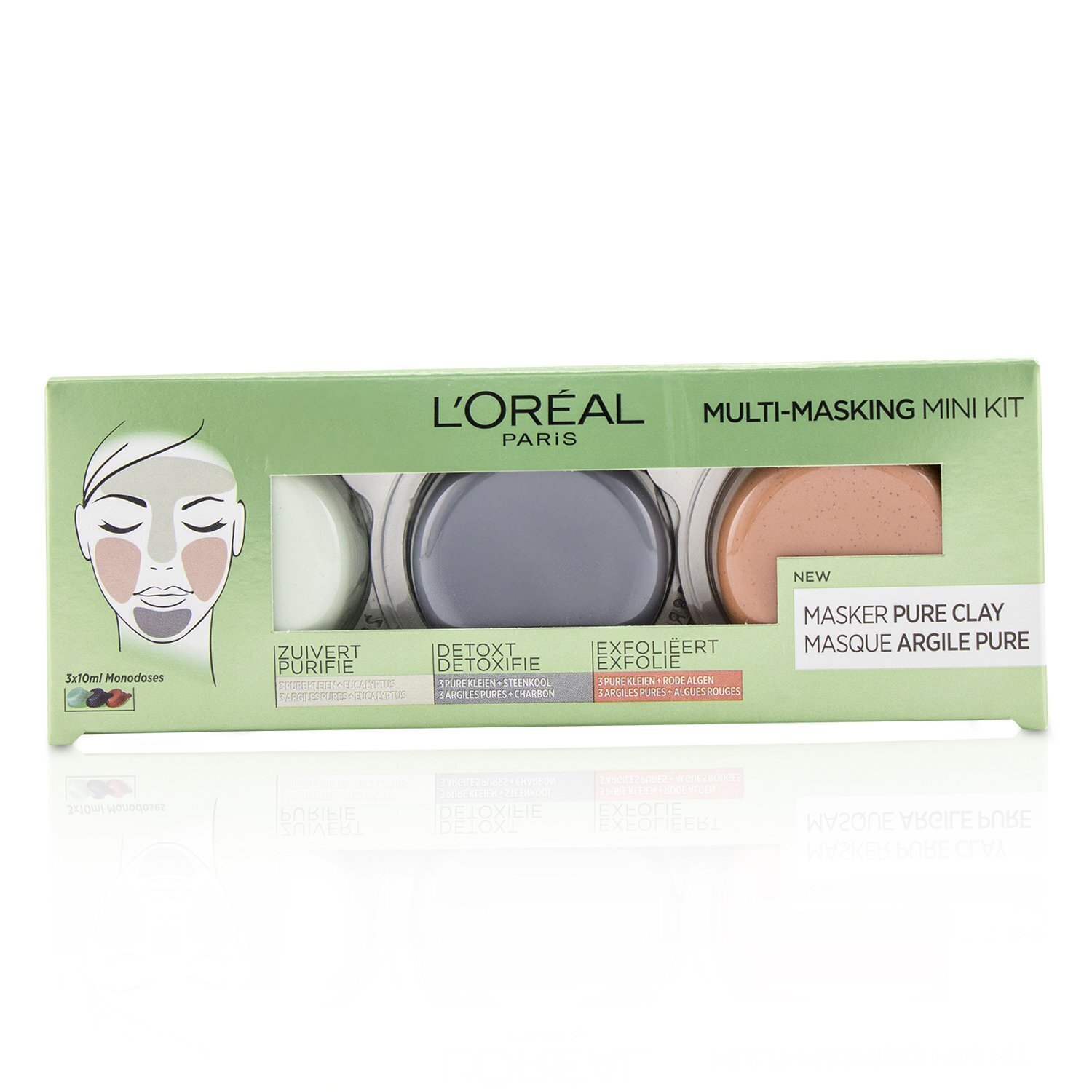 L'Oreal Multi-Masking Mini Kit: Exfoliate & Refine Pores Clay Mask, Detoxifies & Clarifies Clay Mask & Purify & Mattify Clay Mask 3pcs