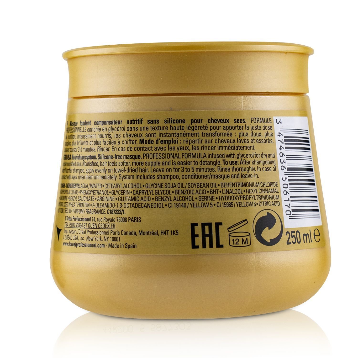 L'Oreal Professionnel Serie Expert - Nutrifier Glycerol Nourishing System Mascarilla Libre de Silicona 250ml/8.4oz