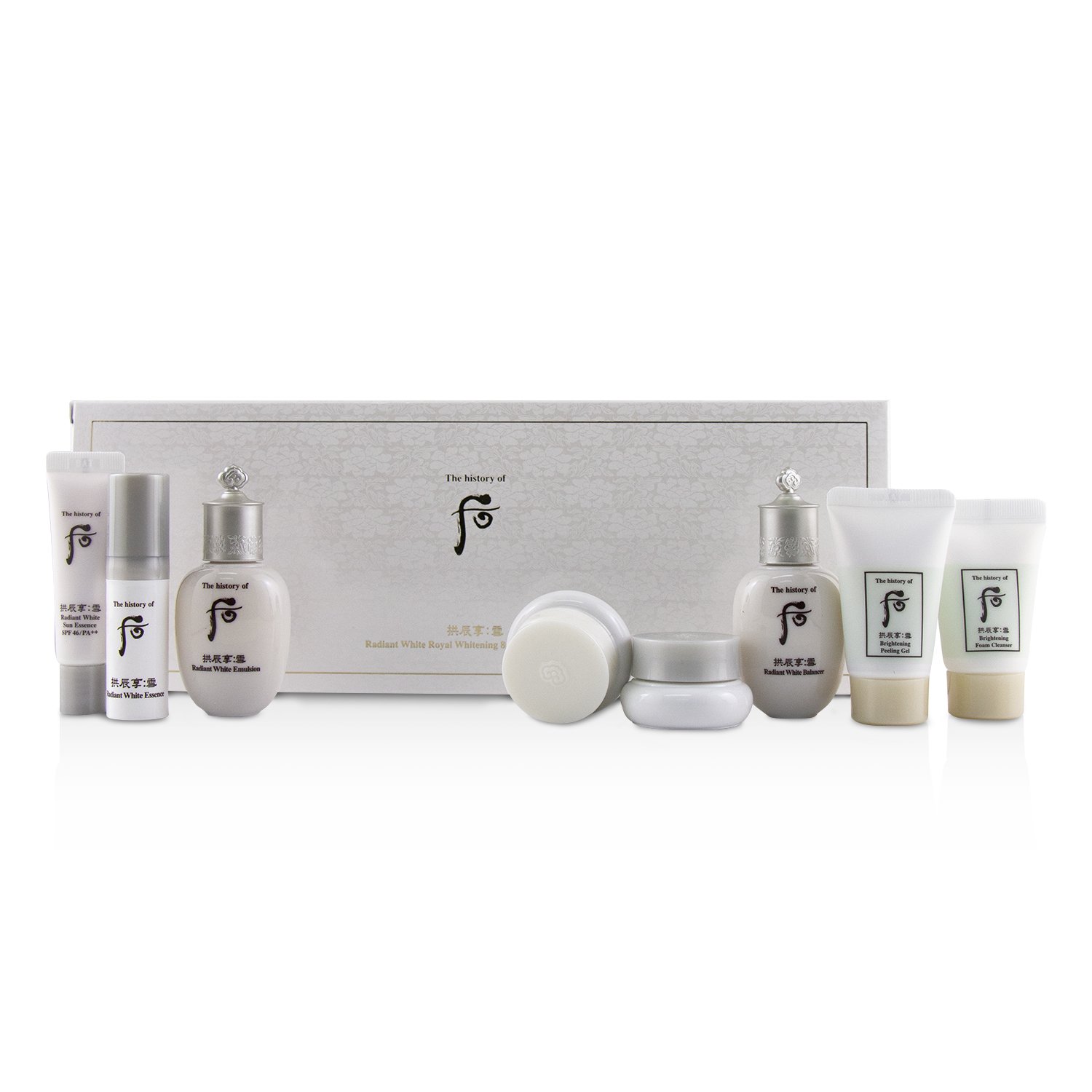 Whoo (The History Of Whoo) Set de Regalo Gongjinhyang Seol Radiant Whitening de 8 pzs: Balanceador + Emulsión + Esencia + Crema Hidratación + Corrector Definitivo + Sun. 8pcs