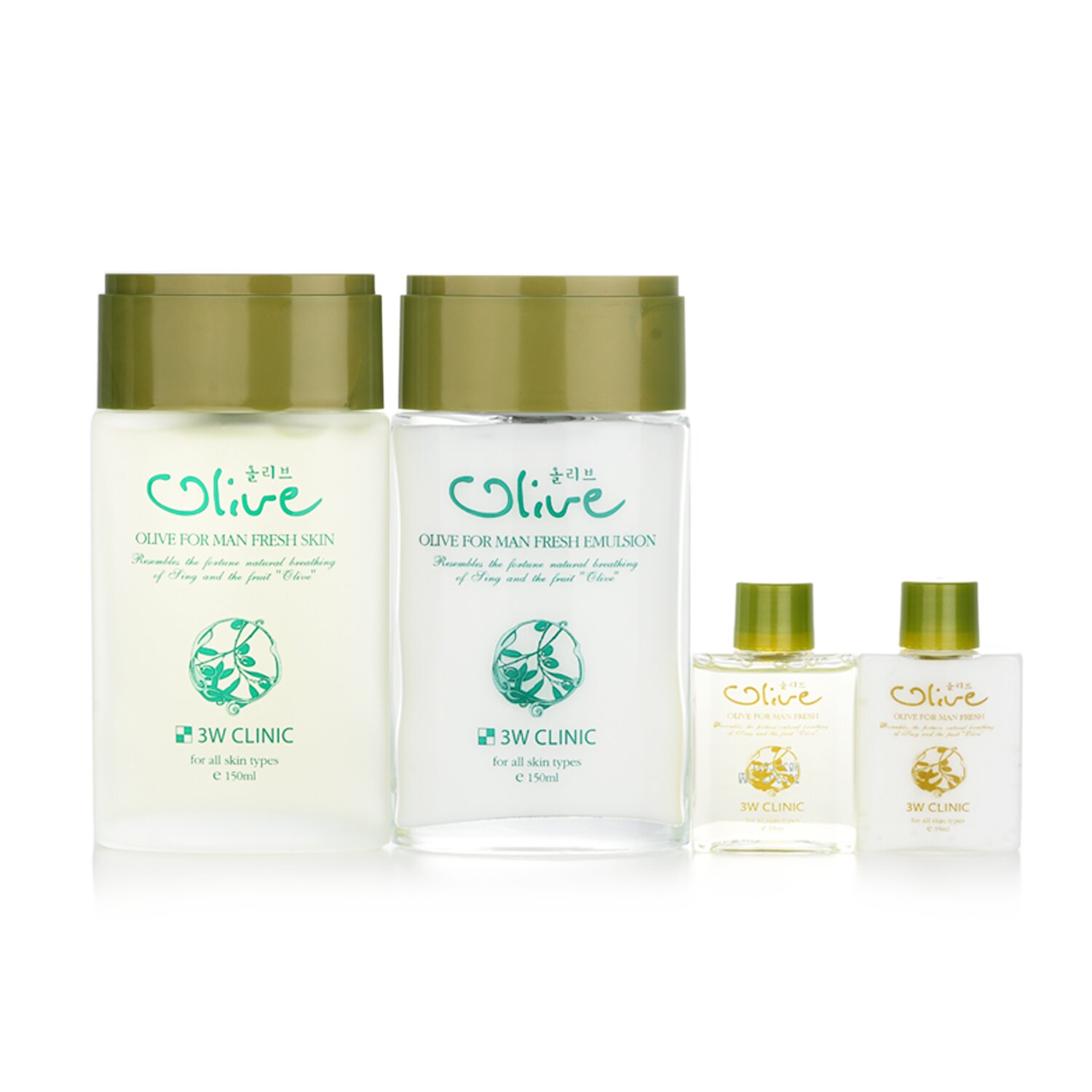 3W Clinic مجموعة Olive For Man: 2x Fresh Skin، 2x مستحلب منعش 4pcs