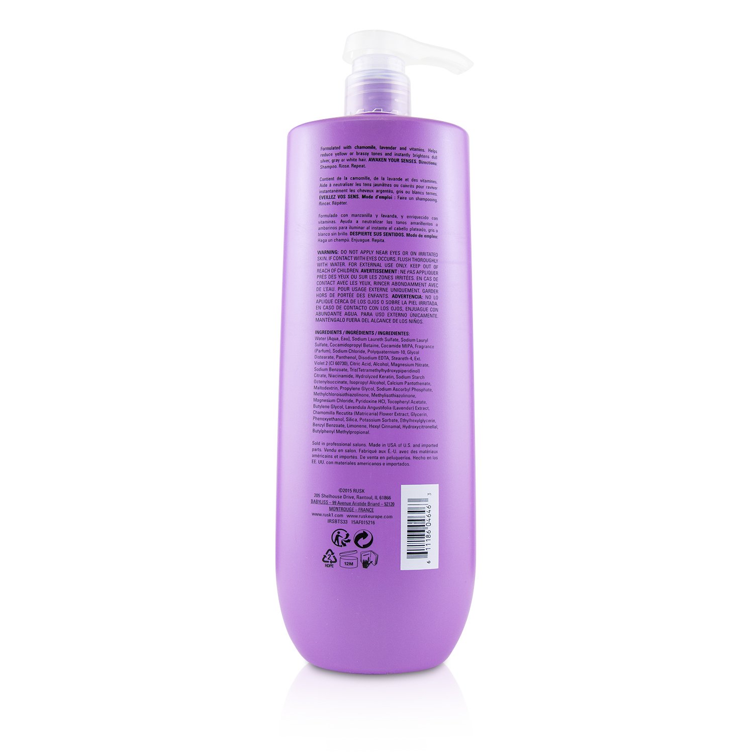 露丝 Rusk Sensories Bright Anti-Brassy Shampoo (Vitamin Infused with Chamomile & Lavender) 1000ml/33.8oz