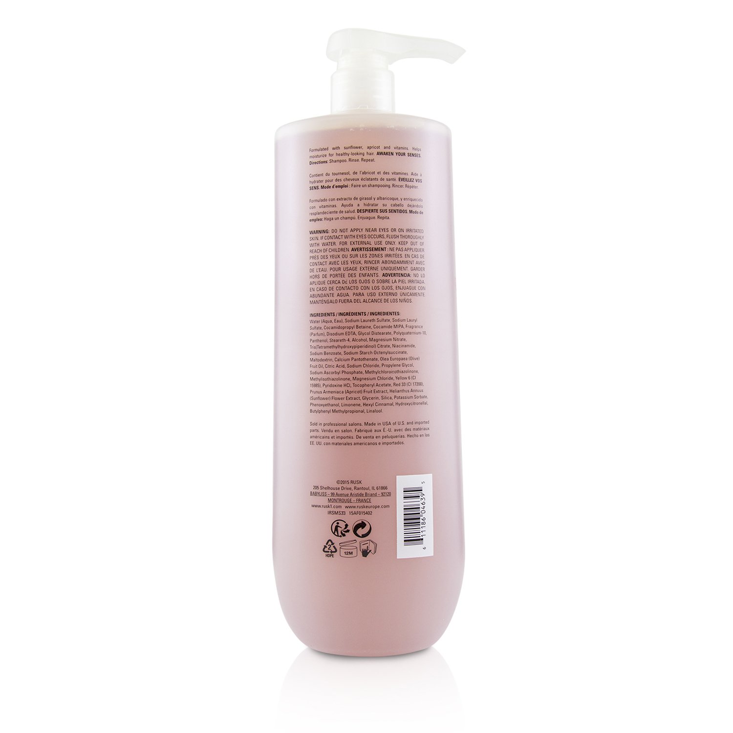 Rusk Sensories Moist Hydrating Shampoo (med vitaminer, solsikke og aprikos) 1000ml/33.8oz