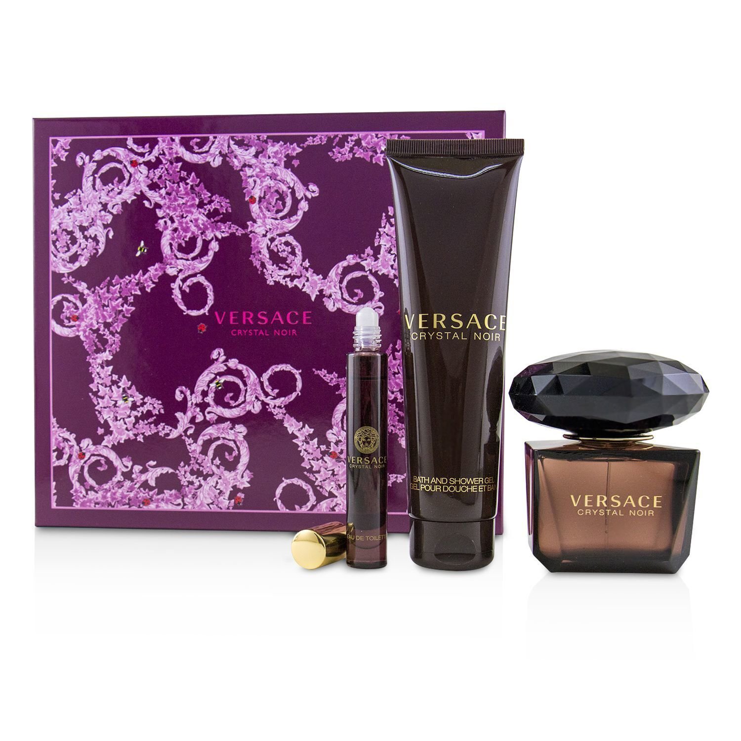 Versace Crystal Noir Coffret: Eau De Toilette Spray 90ml/3oz + Bath & Shower Gel 150ml/5oz + Eau De Toilette Roller Ball 10ml/0.3oz 3pcs