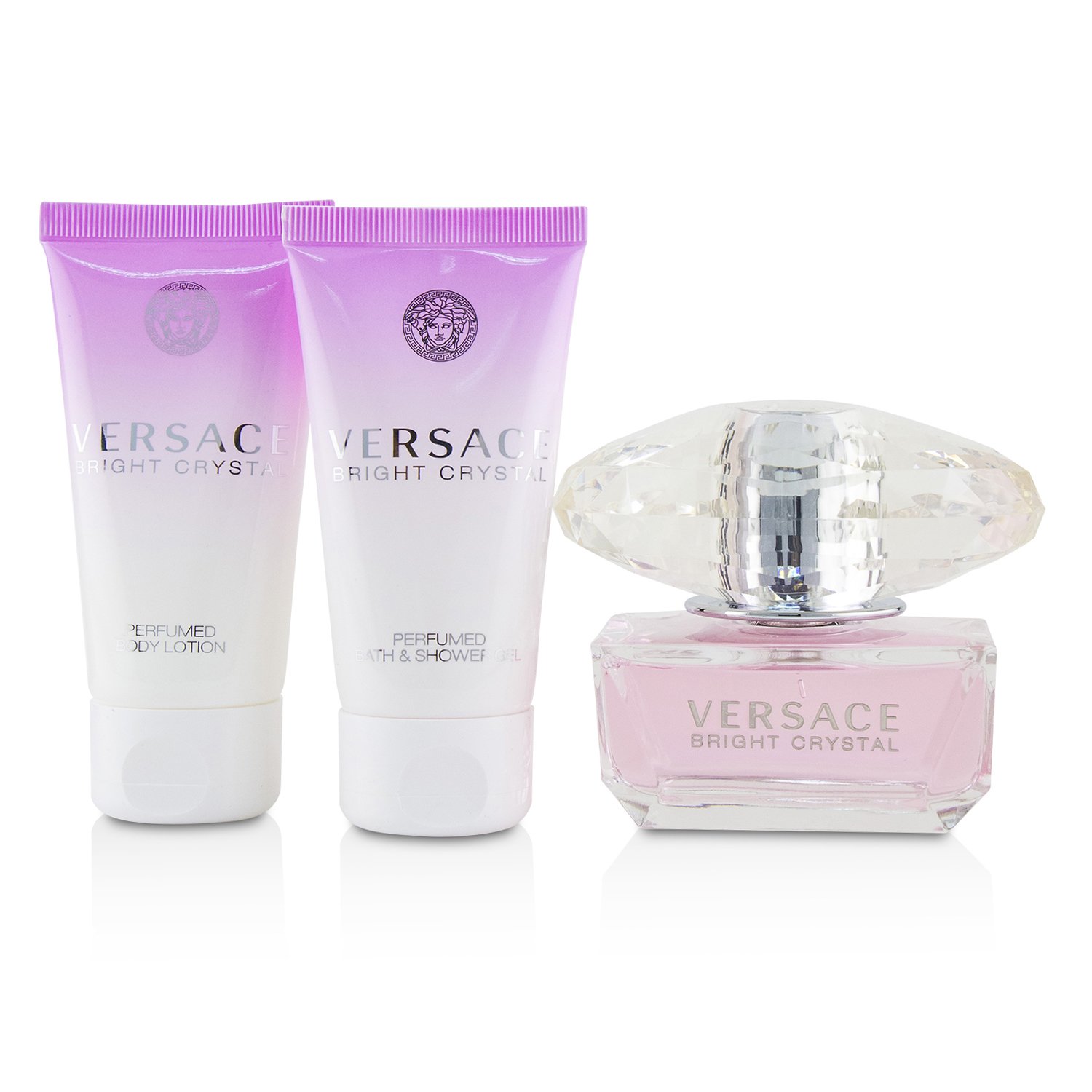 Versace Bright Crystal Coffret: Eau De Toilette Spray 50ml/1.7oz + Loción Corporal Perfumada 50ml/1.7oz + Gel de Ducha Perfumado 50ml/1.7oz 3pcs