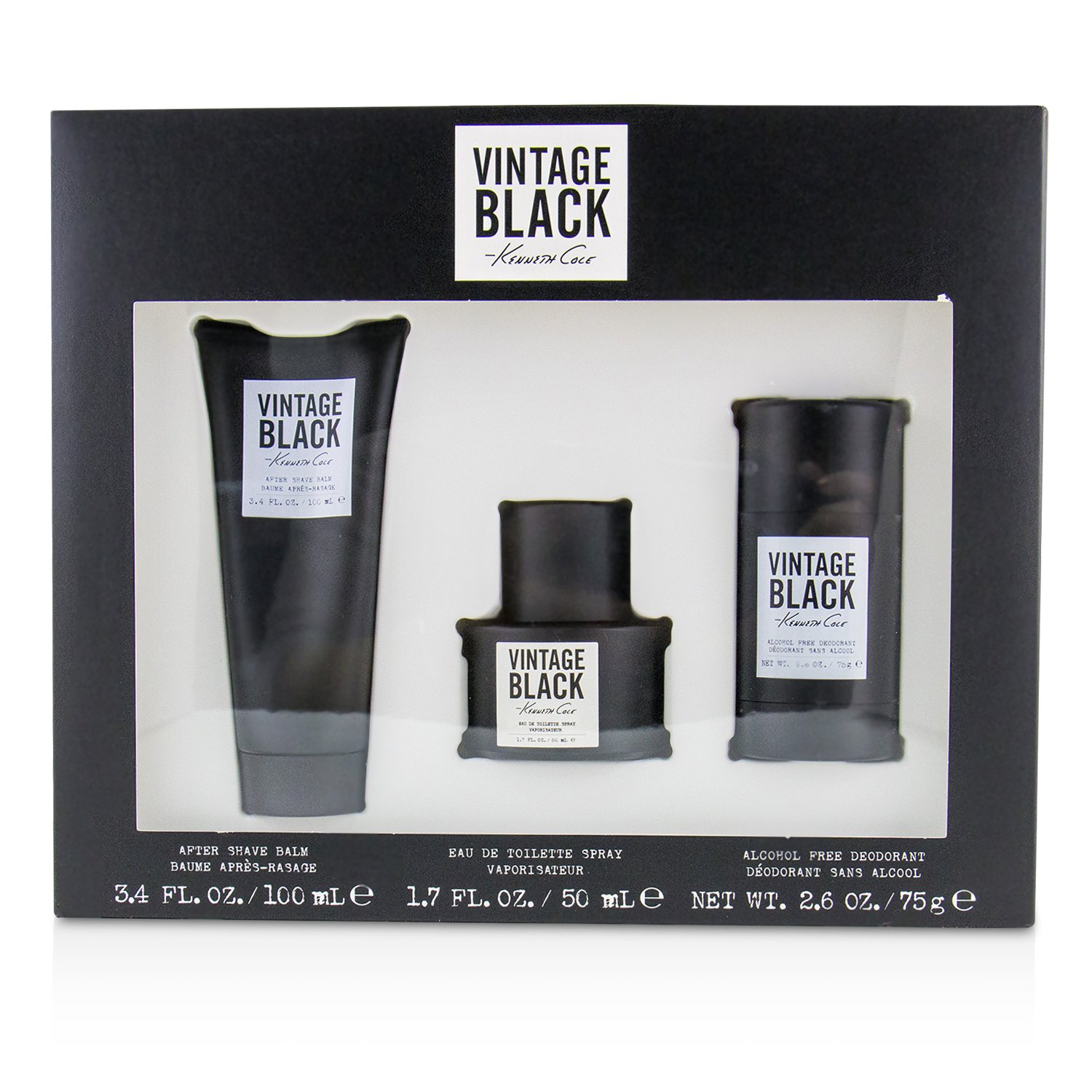 Kenneth Cole Vintage Black Coffret: Eau De Toilette Spray 50ml/1.7oz + After Shave Balm 100ml/3.4oz + Alcohol Free Deodorant 75ml/2.6oz 3pcs