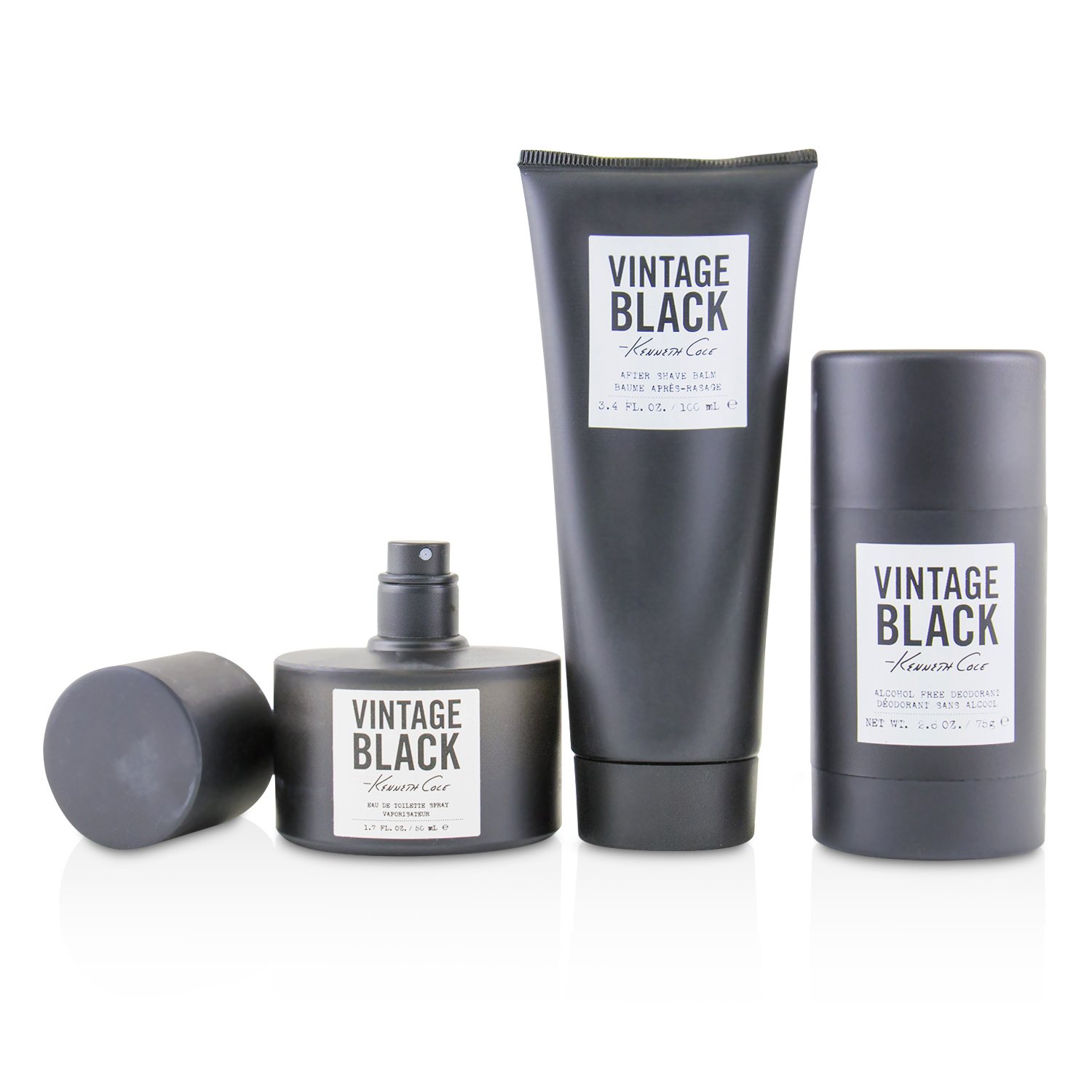 Kenneth Cole مجموعة Vintage Black: ماء تواليت سبراي 50مل/1.7 أوقية + بلسم بعد الحلاقة 100مل/3.4 أوقية + مزيل تعرق خال من الكحول 75مل/2.6 أوقية 3pcs