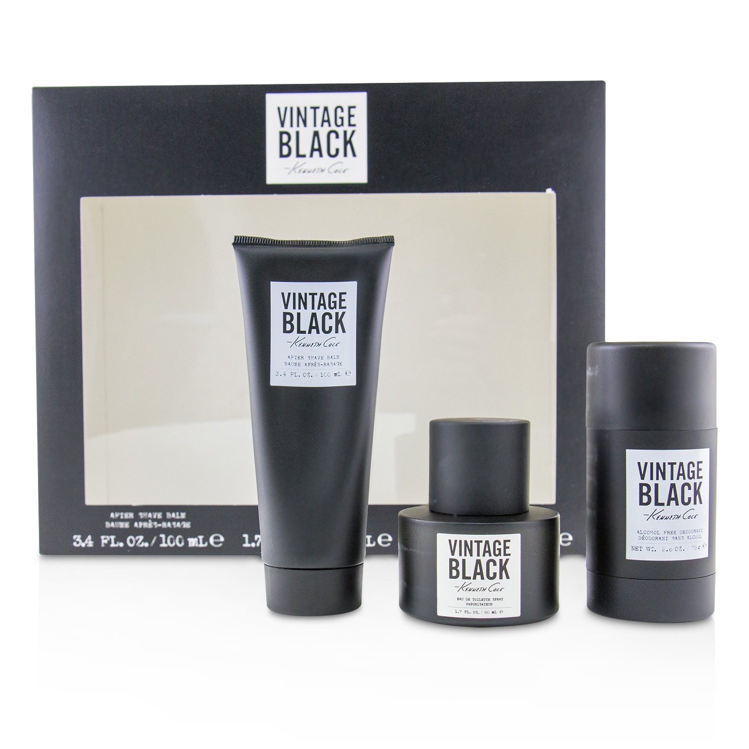 Kenneth Cole Vintage Black Coffret: Eau De Toilette Spray 50ml/1.7oz + After Shave Balm 100ml/3.4oz + Alcohol Free Deodorant 75ml/2.6oz 3pcs