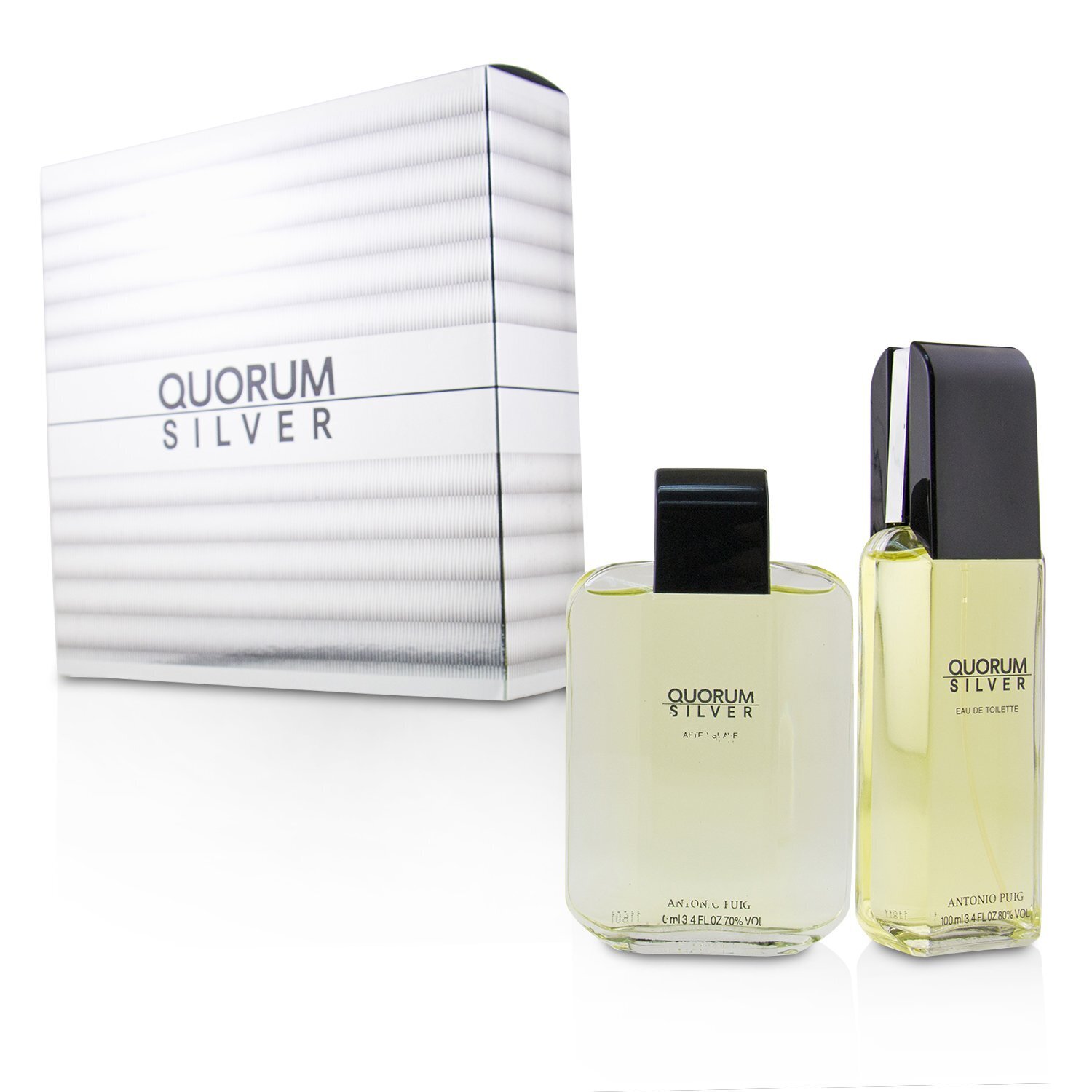 Puig Quorm Silver Coffret: Eau De Toilette Spray 100ml/3.4oz + Para Después de Afeitar Lotion 100ml/3.4oz 2pcs