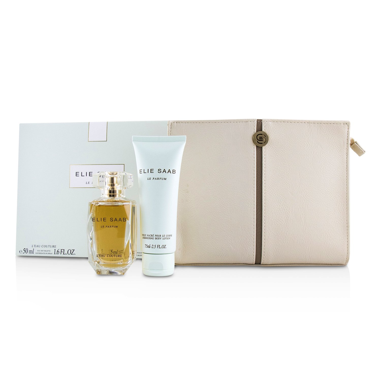 Elie Saab Le Parfum L'Eau Couture Coffret: Eau De Toilette Spray 50ml/1.6oz + Shimmering Body Lotion 75ml/2.5oz + Veske 2pcs+pouch