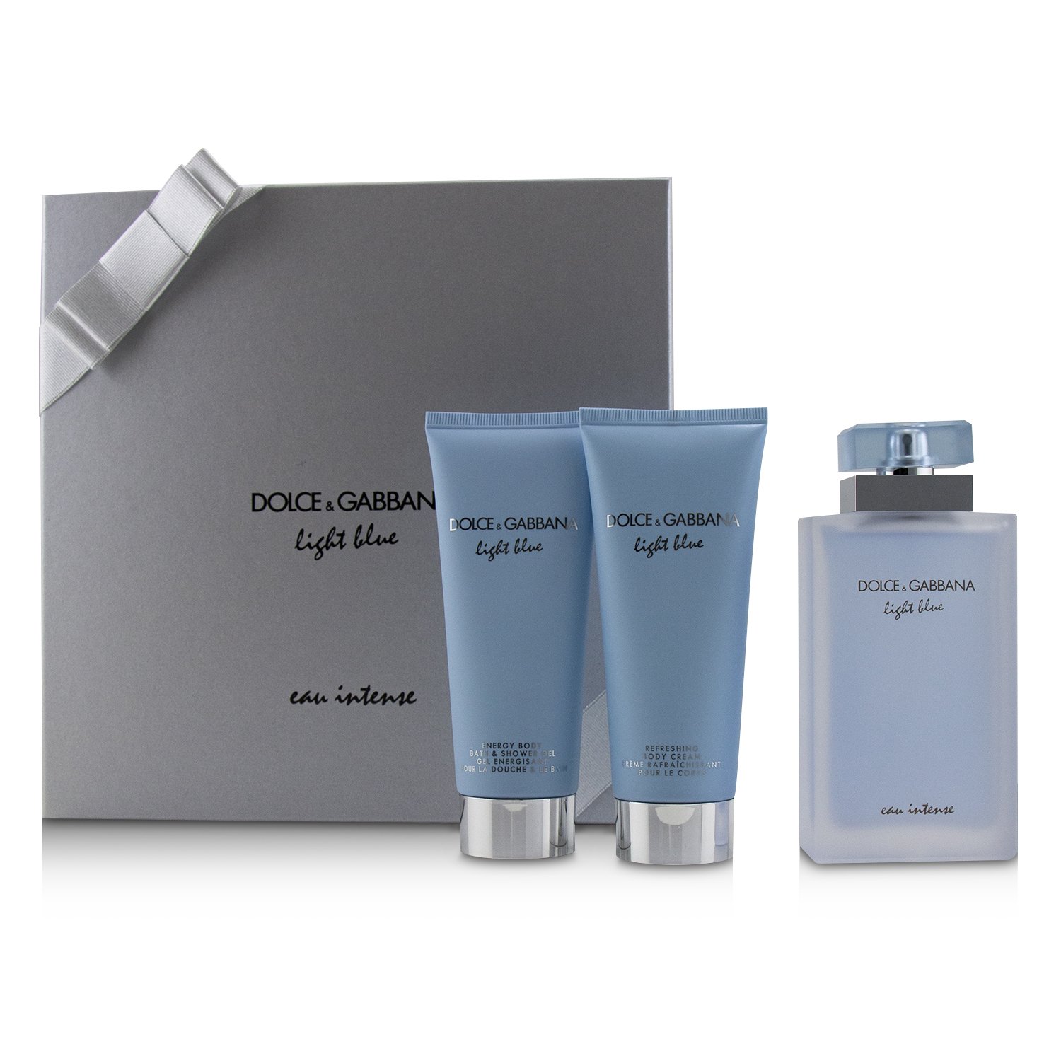 돌체 앤 가바나 Dolce & Gabbana 라이트 블루 오 인텐스 코프렛: 오 드 퍼퓸 스프레이 100ml/3.3oz + 리프레싱 바디 크림 100ml/3.3oz + 에너지 바디 바스 앤 샤워젤 100ml/3.3oz 3pcs