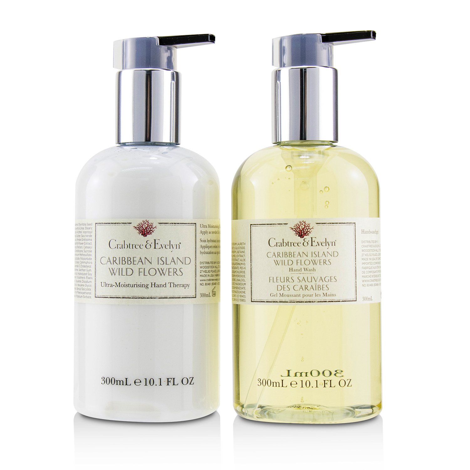 Crabtree & Evelyn It's Wild Caribbean Island Wild Flowers Dúo de Cuidado de Manos: Terapia de Manos Ultra-Hidratante 300ml + Jabón de Manos 300ml 2pcs