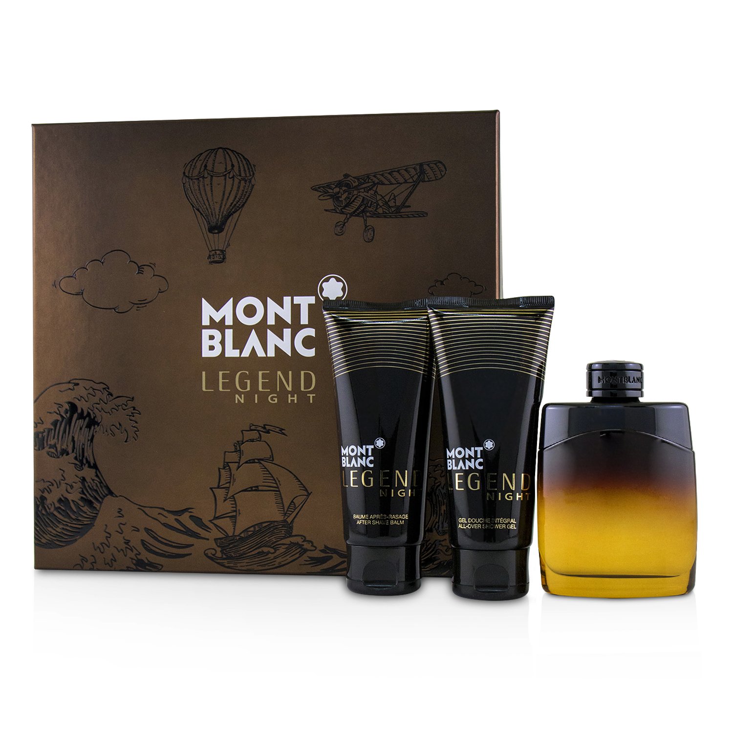 Montblanc Legend Night Coffret: Eau De Parfum Spray 100ml/3.3oz + Bálsamo Para Después de Afeitar 100ml/3.3oz + Gel de Ducha Para Todo 100ml/3.3oz 3pcs