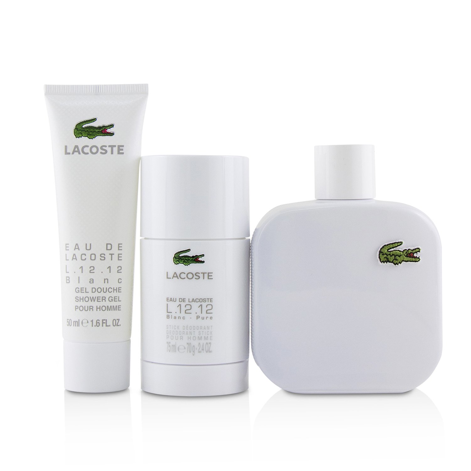 Lacoste Zestaw Eau De Lacoste L.12.12 Blanc Coffret: Eau De Toilette Spray 100ml/3.3oz + Deodorant Stick 75ml/2.4oz + Shower Gel 50ml/1.6oz 3pcs