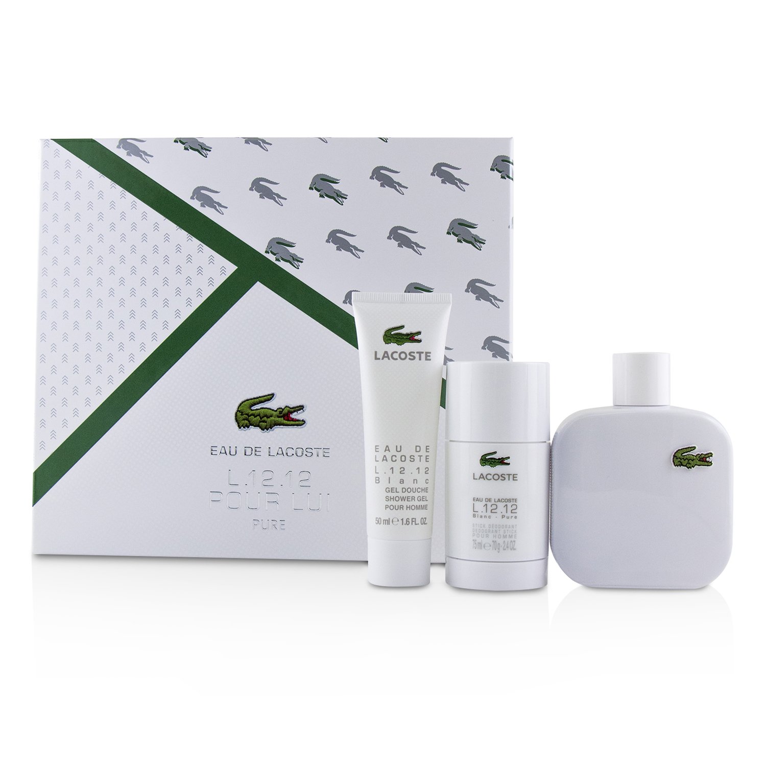 Lacoste Eau De Lacoste L.12.12 Blanc Coffret: Eau De Toilette Spray 100ml/3.3oz + Deodorant Stick 75ml/2.4oz + Shower Gel 50ml/1.6oz 3pcs