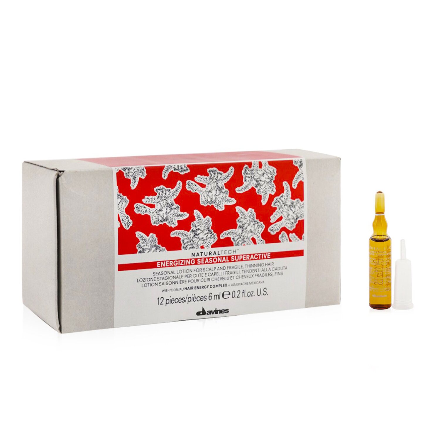 Davines Natural Tech Energizing Seasonal Loción de Temporada Súper Activa - Para Cuero Cabelludo y Cabello Frágil, Adelgazante 12x6ml/0.2oz