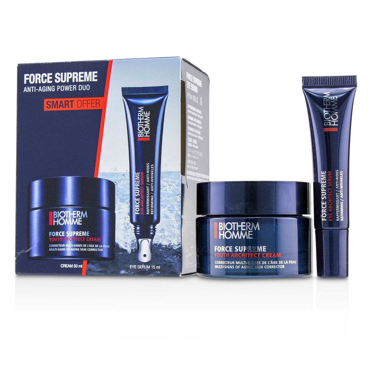 Biotherm Homme Force Supreme Anti-Aging Power Duo Set: Youth Architect Cream 50ml + Eye Architect Serum 15ml 2pcs