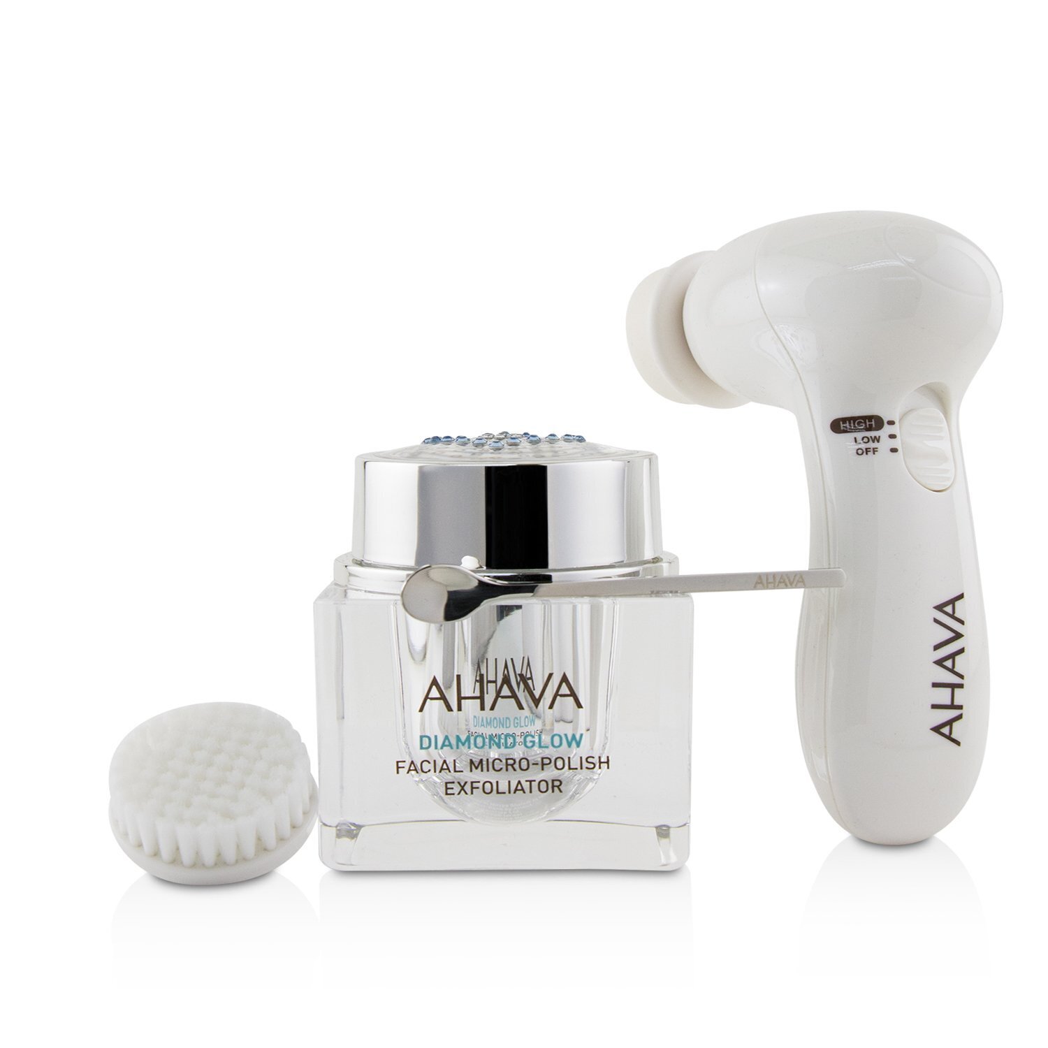 Ahava Zestaw Diamond Glow Facial Micro-Polish Exfoliator (1x Micro-Exfoliating Cream 50ml, 1x Cleansing Device, 1x Brush Head) Picture Color