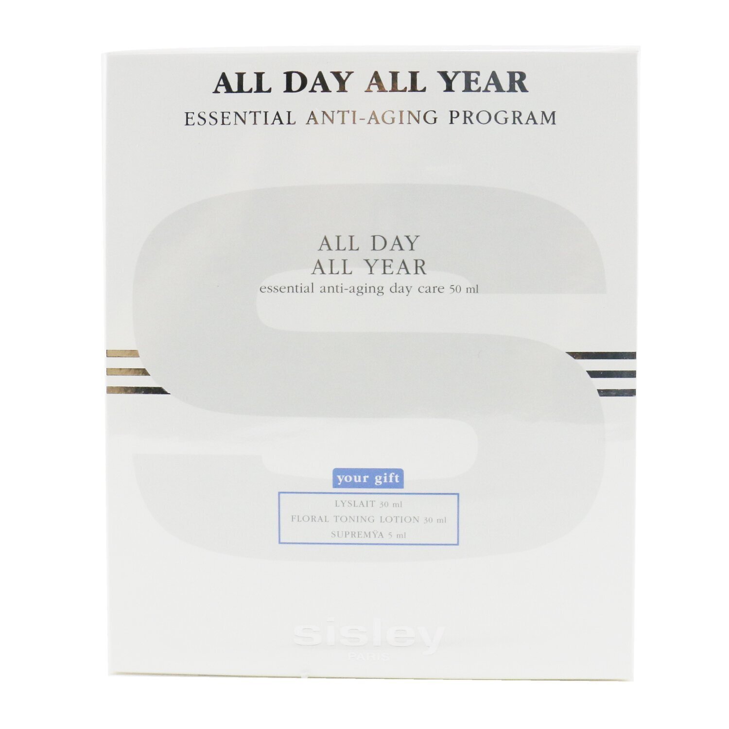 Sisley All Day All Year Essential Anti-Aging Program: All Day All Year 50ml + Cleansing Milk 30ml + Floral Toning Lotion 30ml + Supremya At Night 5ml 4pcs