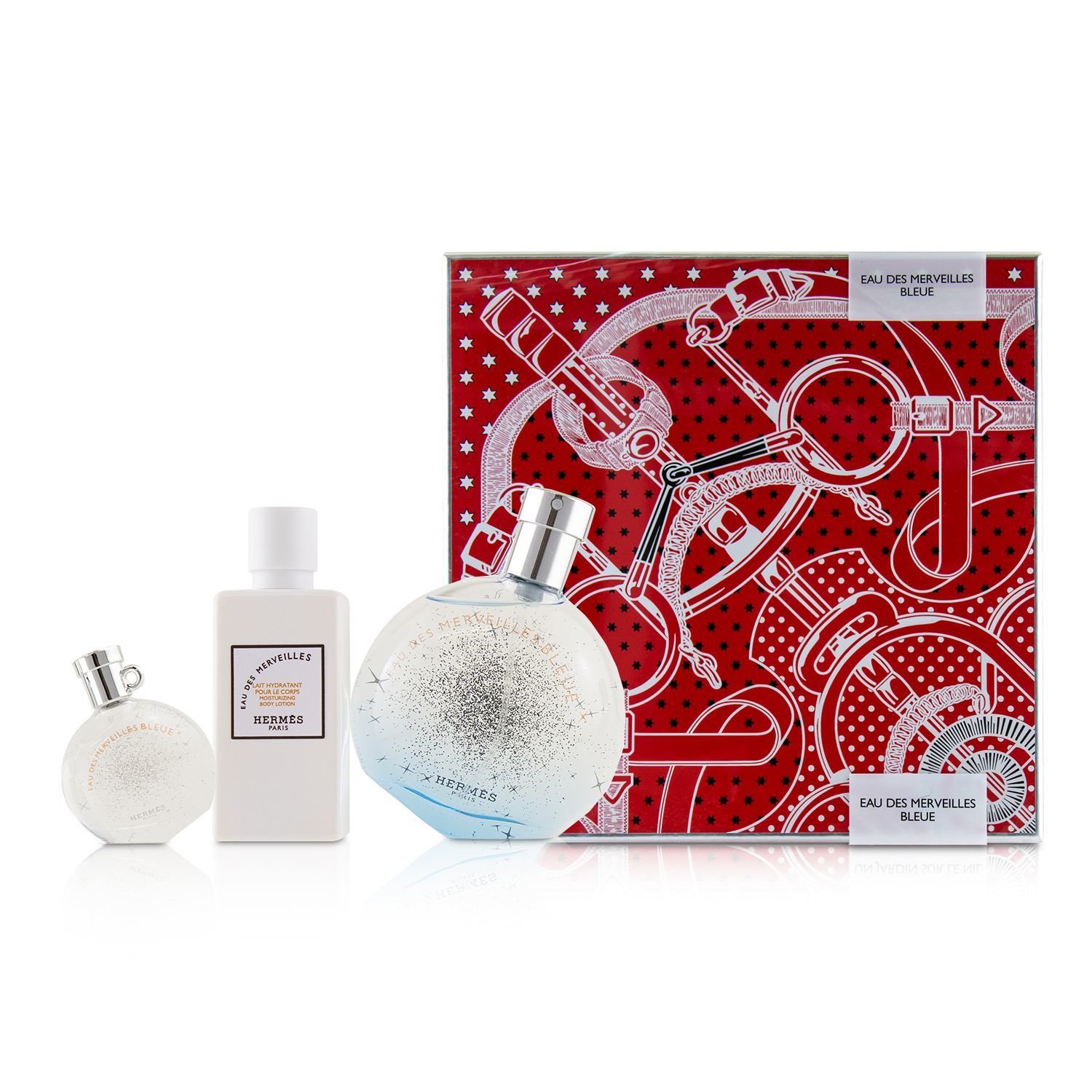 Hermes Eau Des Merveilles Bleue Coffret: Eau De Toilette Spray 50ml/1.6oz + Moisturizing Body Lotion 40ml/1.35oz + Eau De Toilette 7.5ml/0.25oz 3pcs