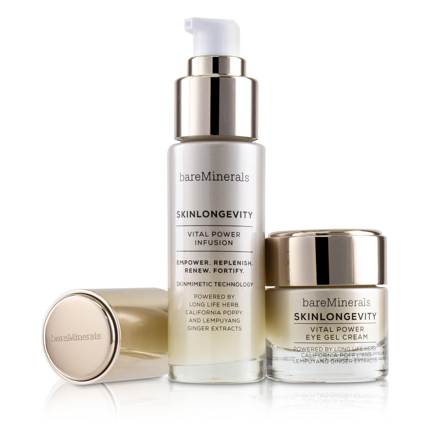 BareMinerals مجموعة Starlit Skin: مزيج فعال Skinlongevity 30مل + كريم جل فعال لبشرة العيون Skinlongevity 15 جرام 2pcs