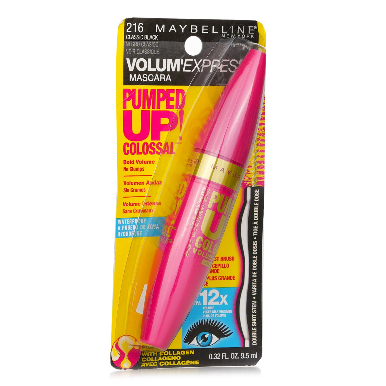 Maybelline Volum' Express Pumped Up Colossal Waterproof Mascara מסקרה עמידה במים 9.5ml/0.32oz