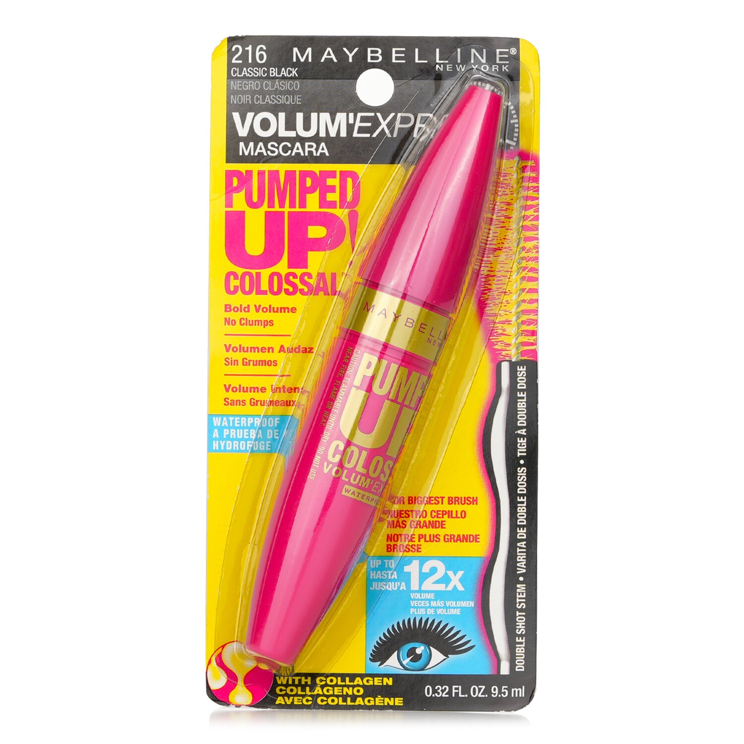 Maybelline Volum' Express Pumped Up Colossal Waterproof Mascara מסקרה עמידה במים 9.5ml/0.32oz