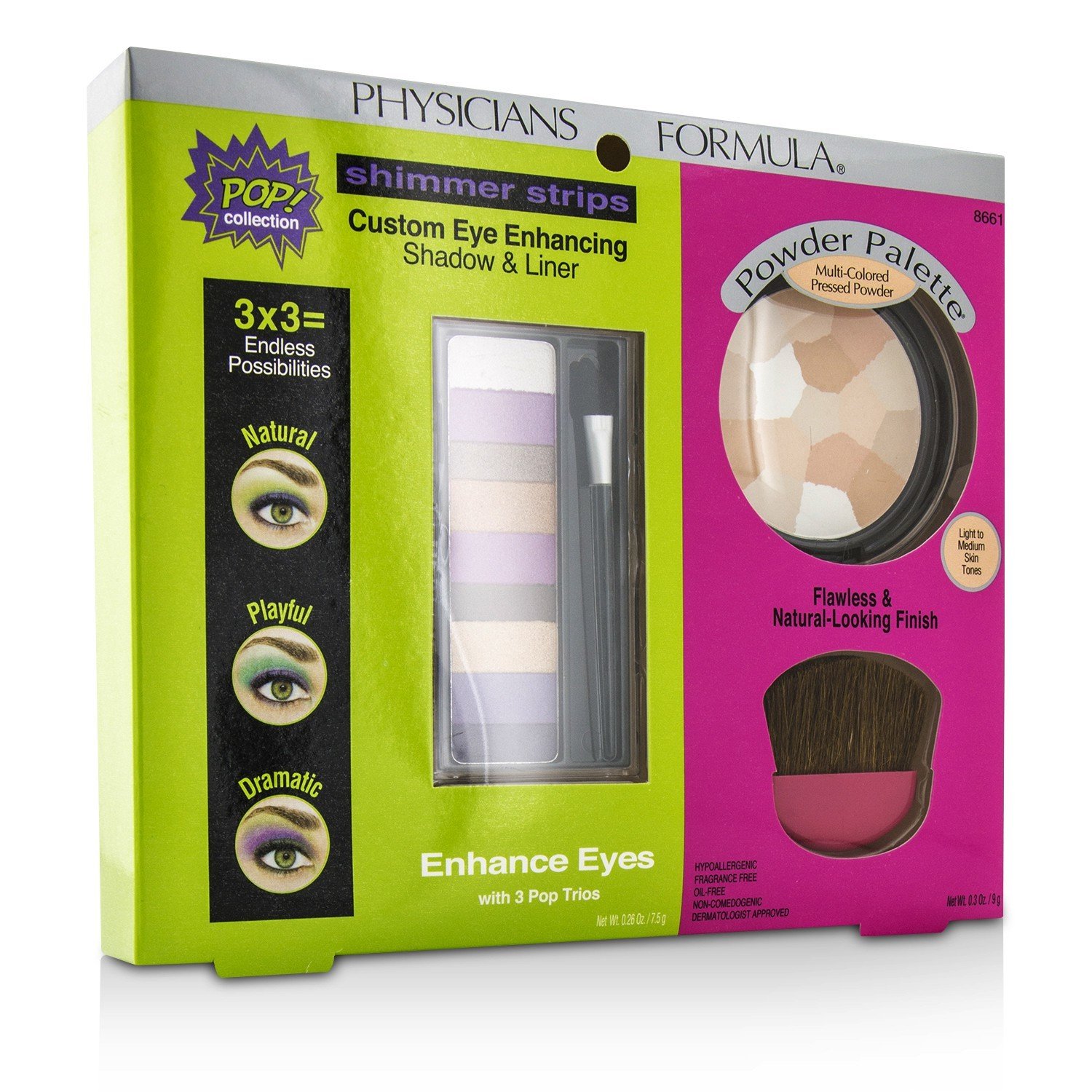 Physicians Formula Makeup Set 8661: 1x Shimmer Strips Eye Enhancing Shadow, 1x Powder Palette, 1x Applicator 3pcs