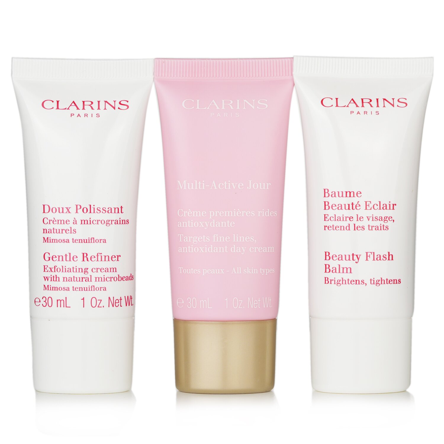 Clarins Multi-Active 30+ Anti-Ageing Skincare Set: Gentle Refiner 30ml + Multi-Active Day Cream 30ml + Beauty Flash Balm 30ml 3pcs