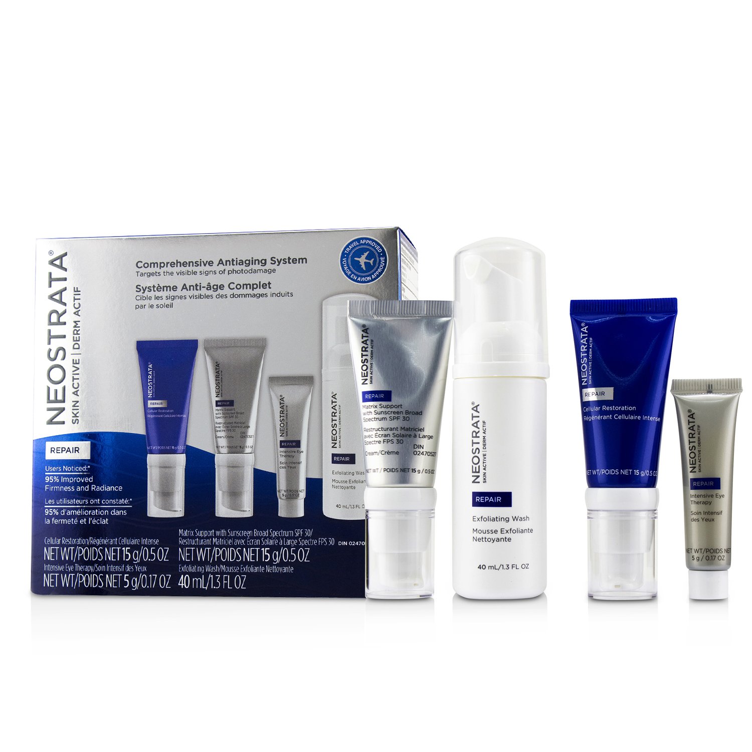 Neostrata Skin Active Derm Actif Repair - Comprehensive Antiaging System: Exfoliating Wash + Cellular Restoration + Matrix Support SPF 30 + Intensive Eye Therapy 4pcs