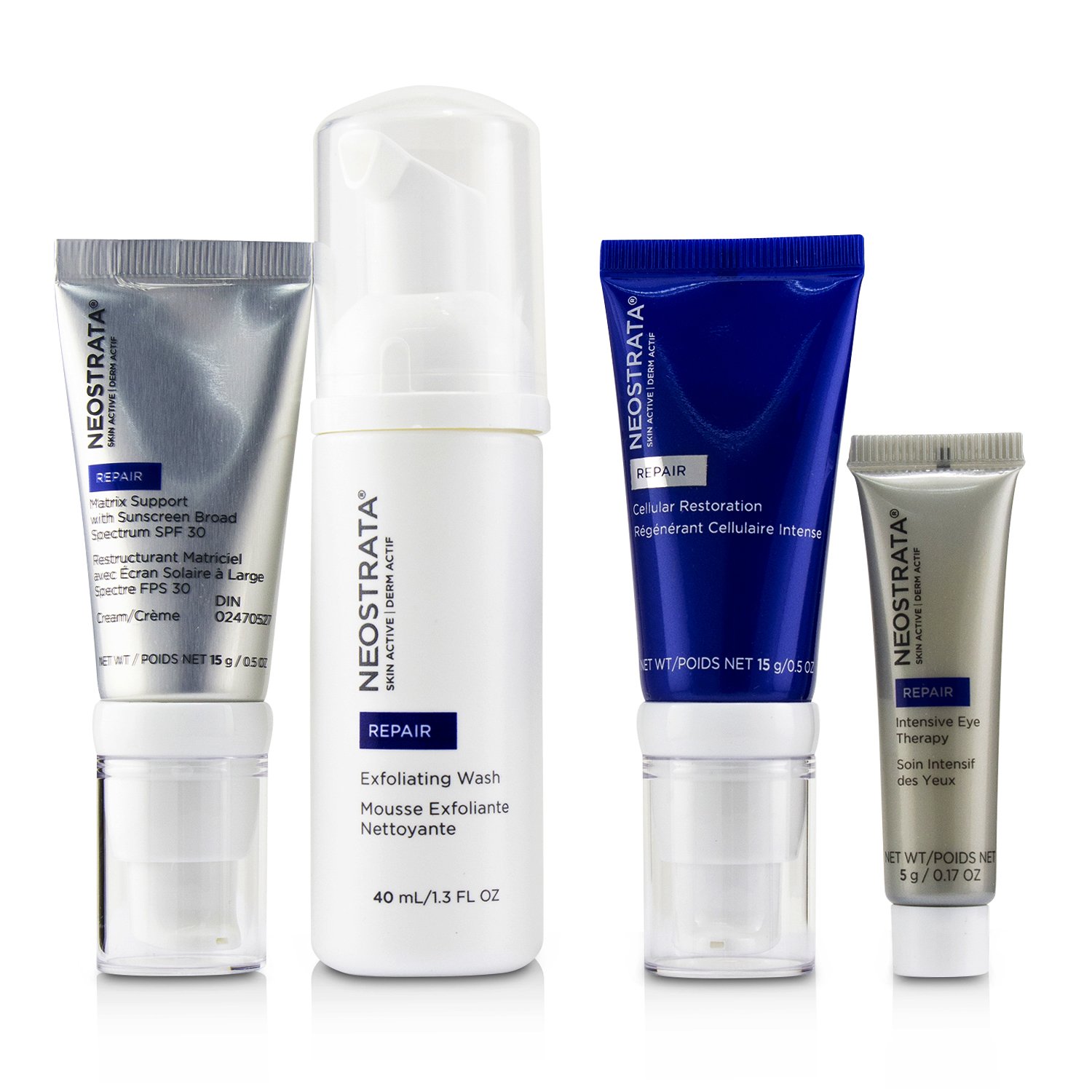 Neostrata Skin Active Derm Actif Repair - Comprehensive Antiaging System: Exfoliating Wash + Cellular Restoration + Matrix Support SPF 30 + Intensive Eye Therapy 4pcs