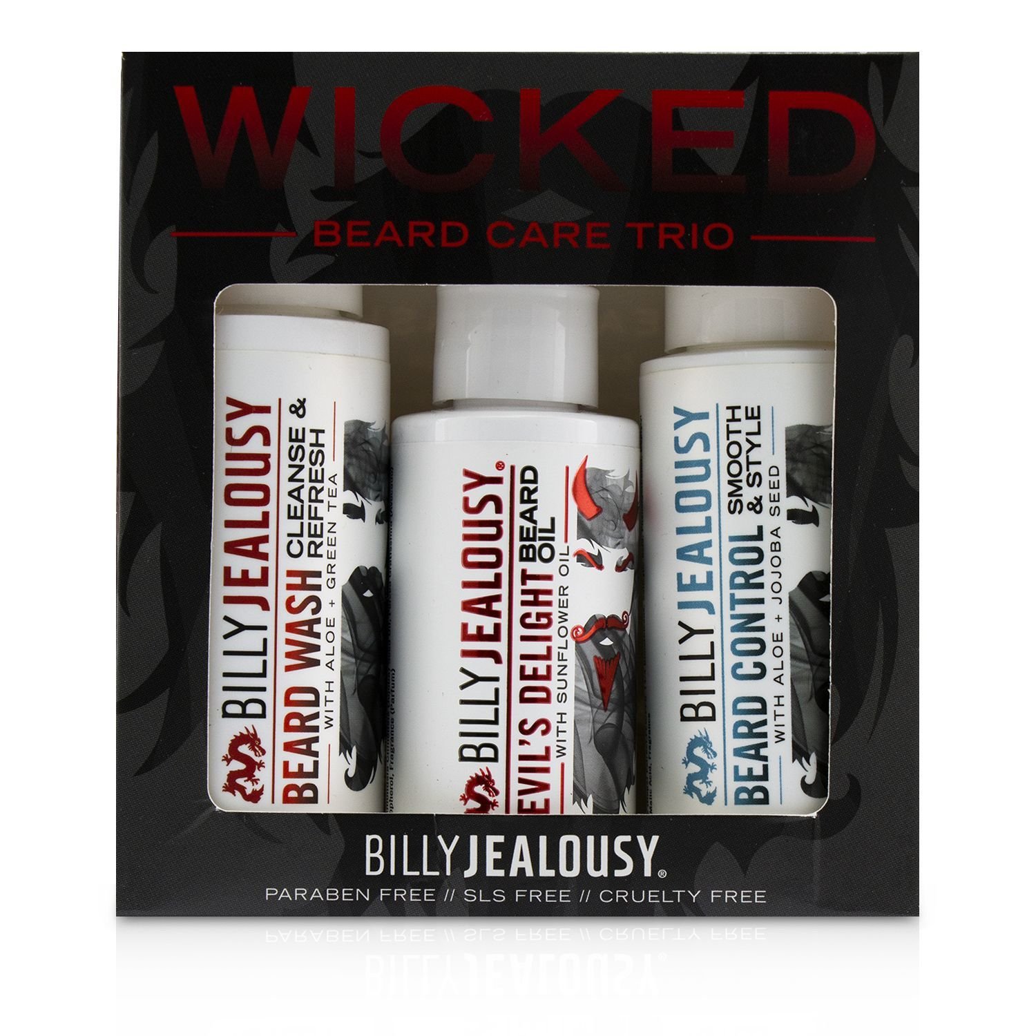 Billy Jealousy Set Trío Wicked Beard Care: 1x Jabón de Barba 60ml + 1x Control de Barba 60ml + 1x Aceite de Barba 60ml 3pcs