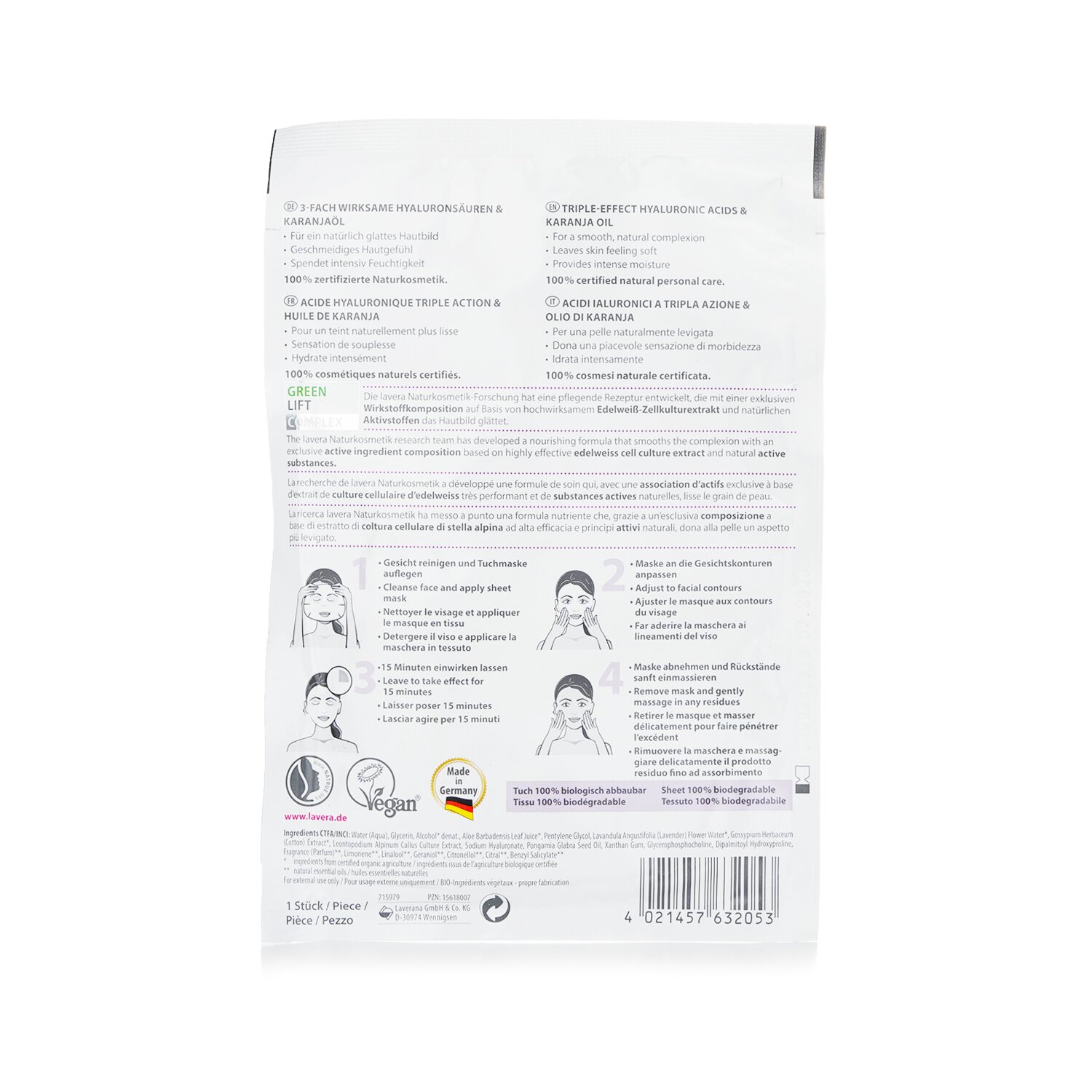 Lavera Triple-Effect Hyaluronic Acids Firming Sheet Mask 1sheet