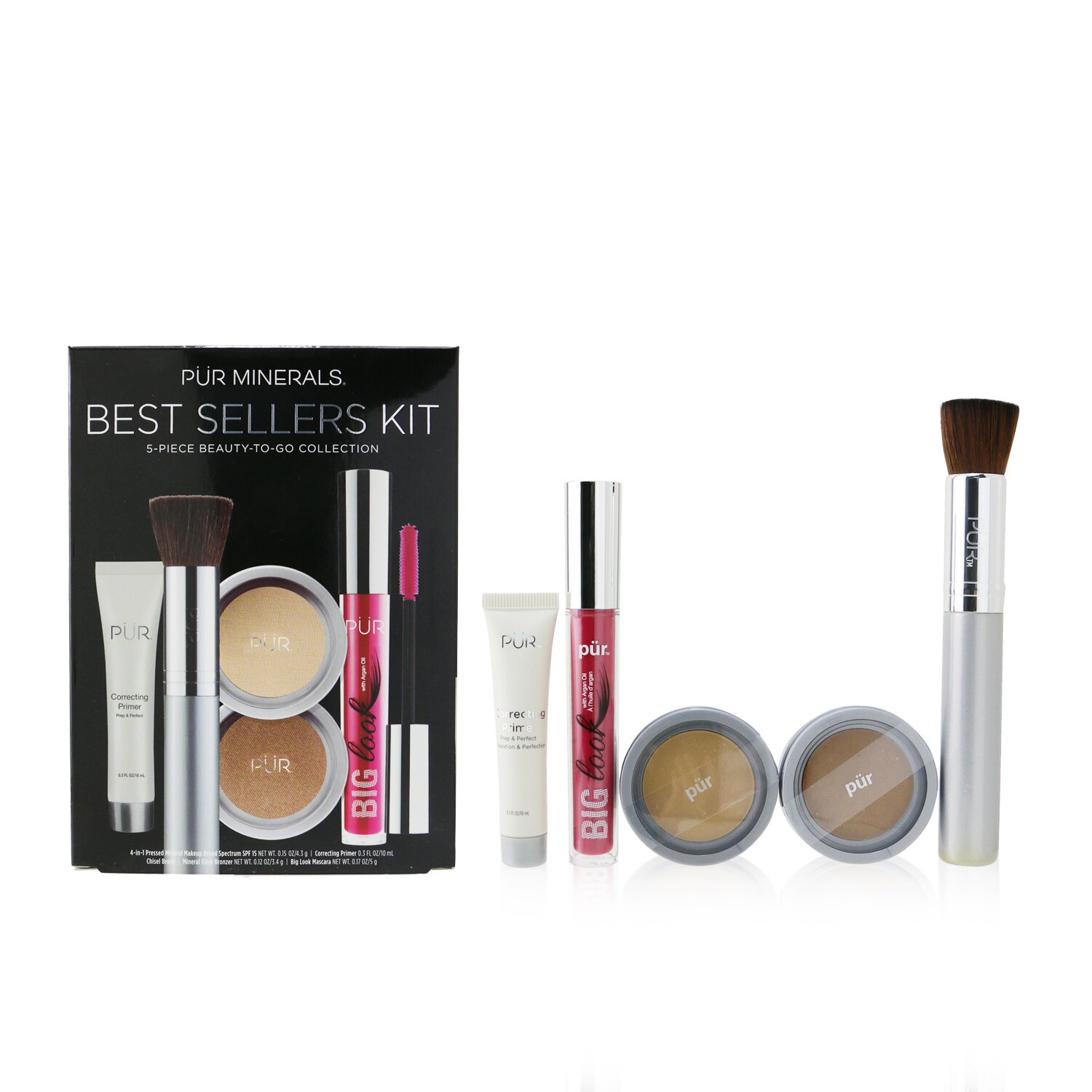 PUR (PurMinerals) Best Sellers Kit (5 Piece Beauty To Go Collection) (1x Powder, 1x Primer, 1x Bronzer, 1x Mascara, 1x Brush) 5pcs