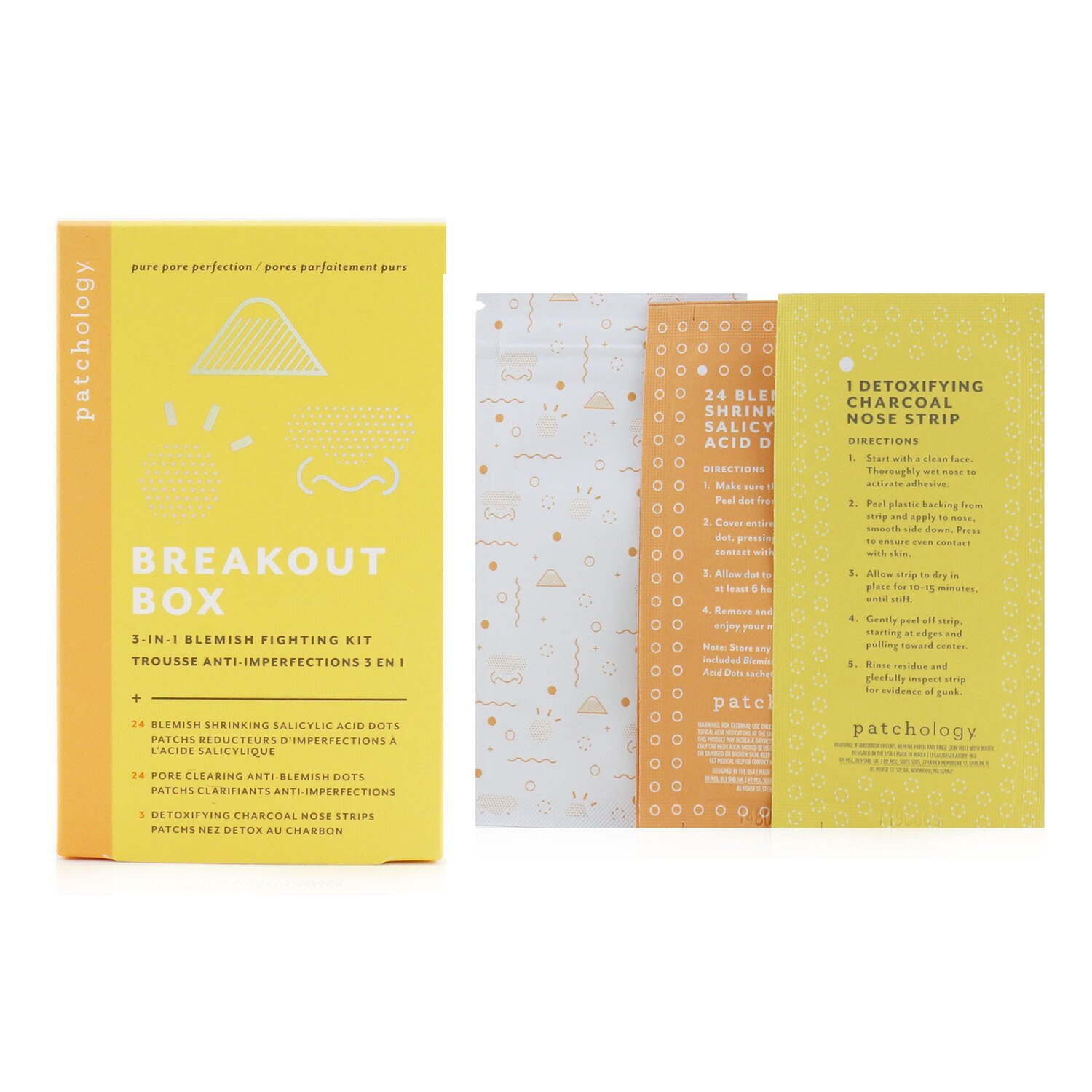 Patchology Breakout Box 3-IN-1 Blemish Fighting Kit: Blemish Shrinking Dots, Ant-Blemish Dots, Charcoal Nose Strips, Storage Sachets For Dots Picture Color