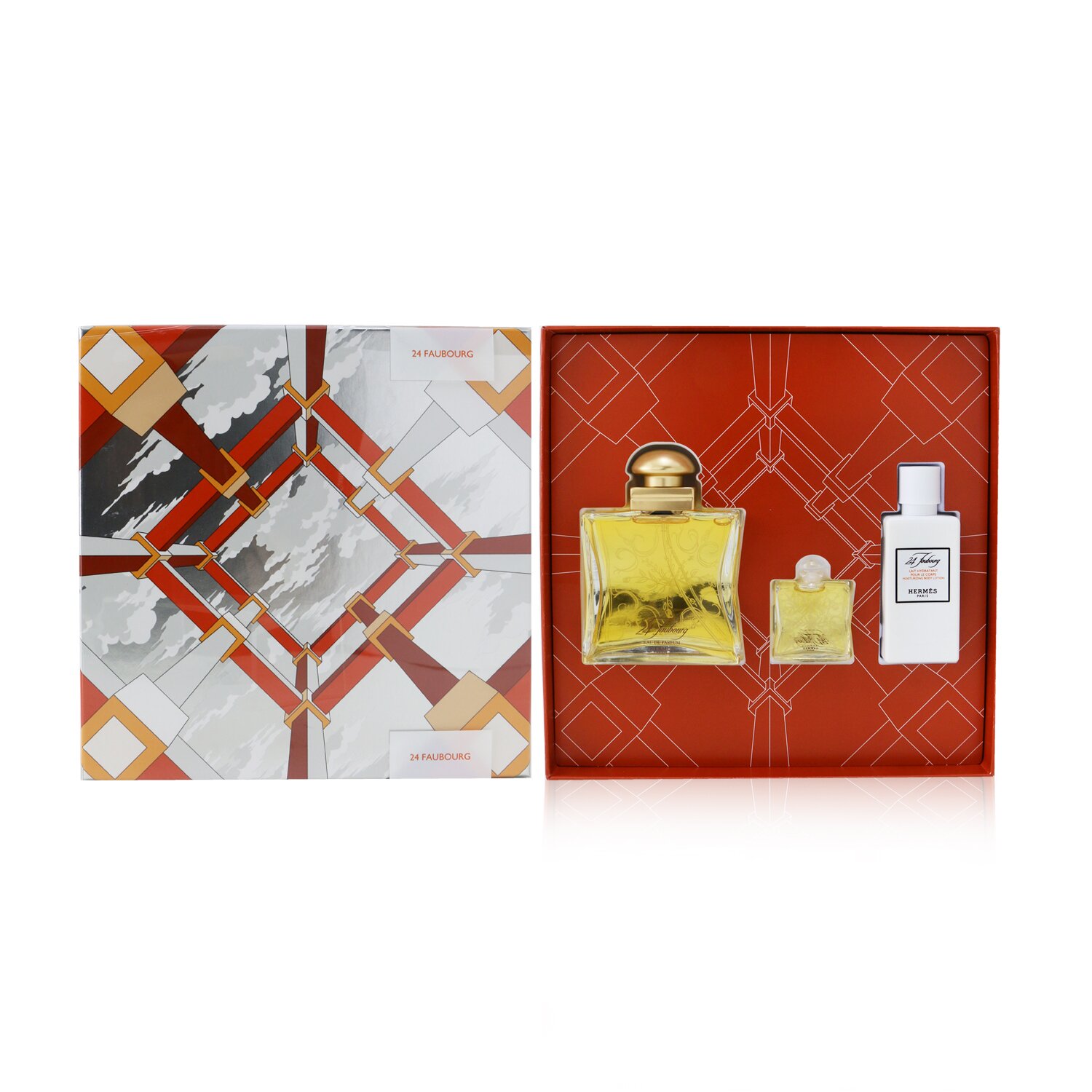 Hermes 24 Faubourg Coffret: Eau De Parfum Spray 50ml/1.6oz + Eau De Parfum 7.5ml/0.25oz + Moisturizing Body Lotion 40ml/1.35oz 3pcs