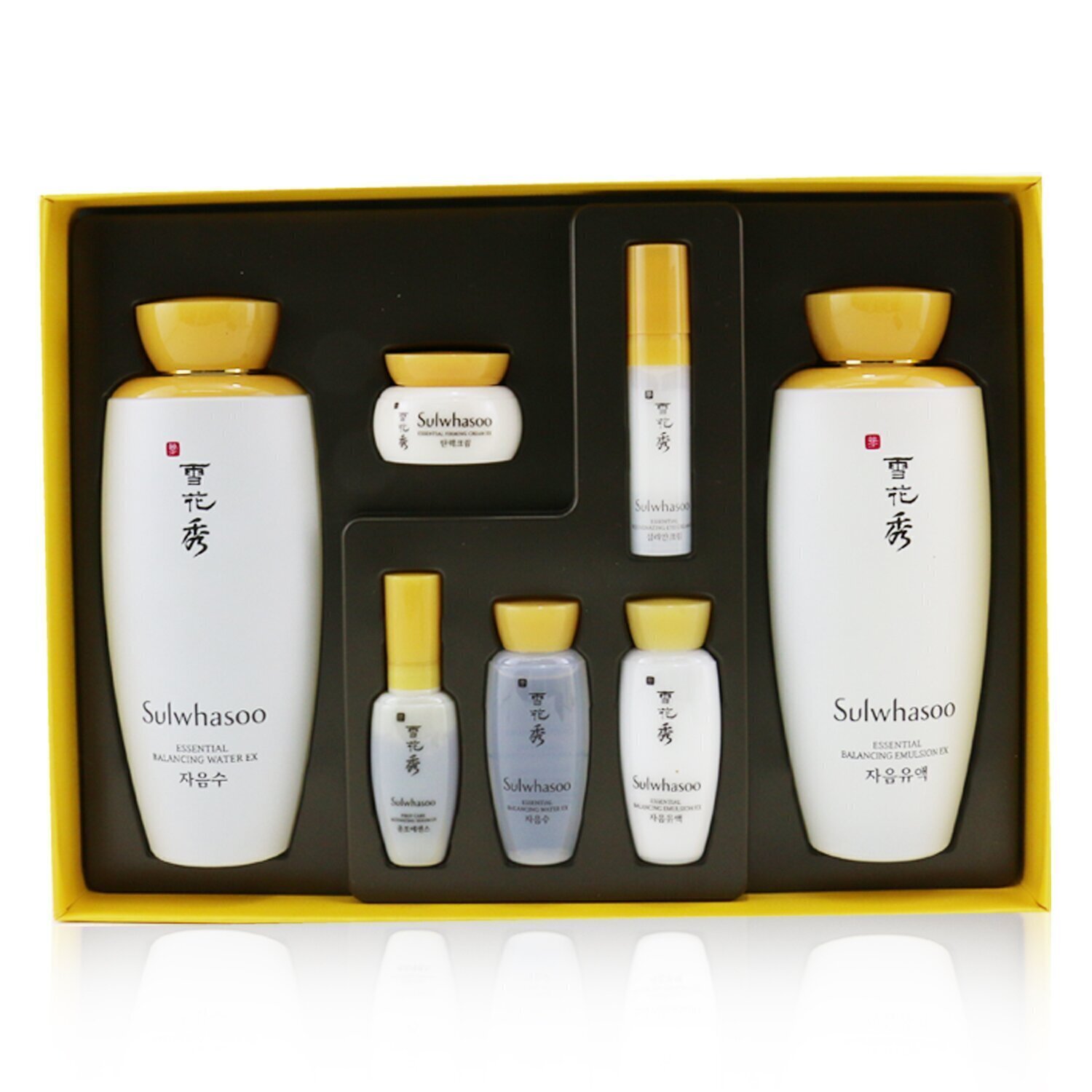 Sulwhasoo Essential Duo Set: Balancing Water (125ml+15ml) + Balancing Emulsion (125ml+15ml) + Activating Serum 8ml + Rejuvenating Eye Cream 3.5 ml + Firming Cream 5ml 7pcs