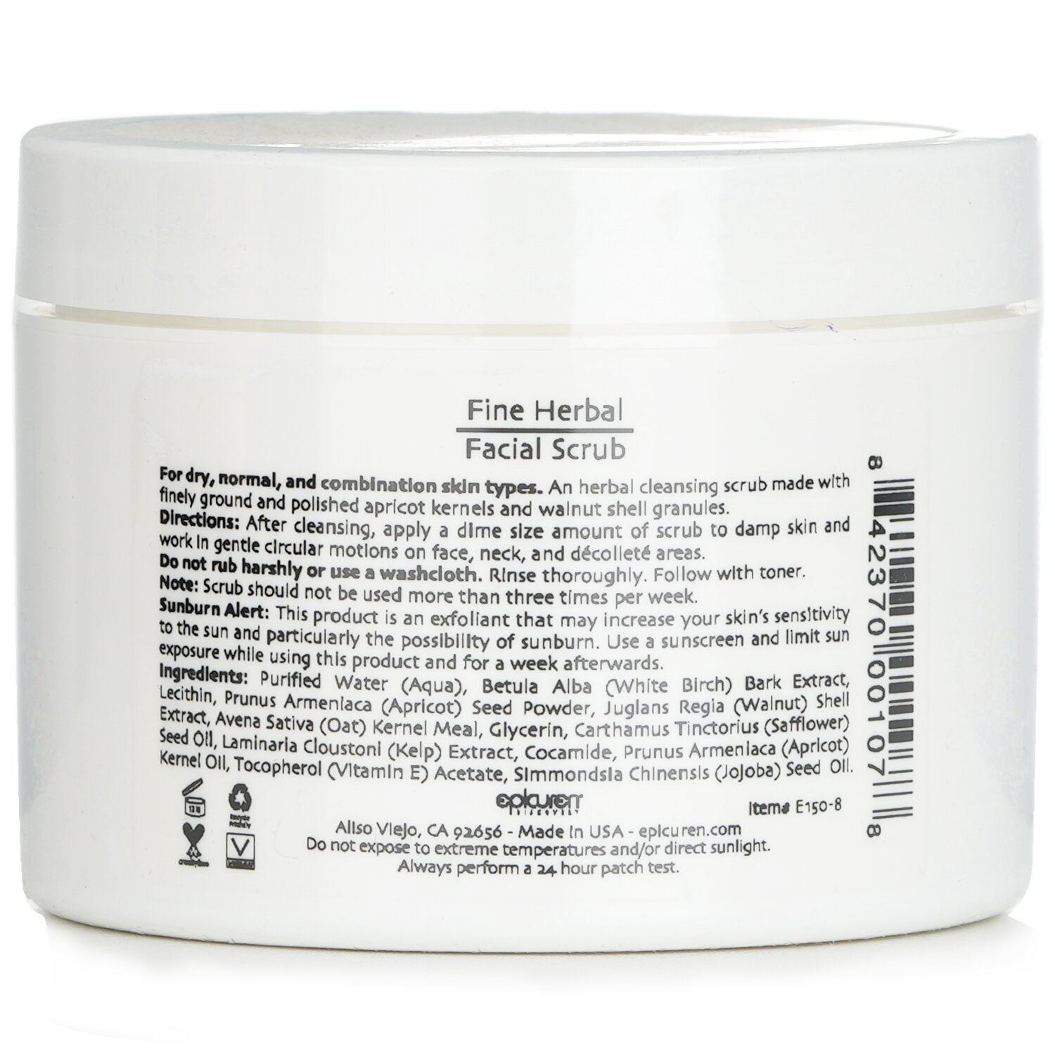 Epicuren Fine Herbal Facial Scrub - For Dry, Normal & Combination Skin Types (Salon Size) 236ml/8oz