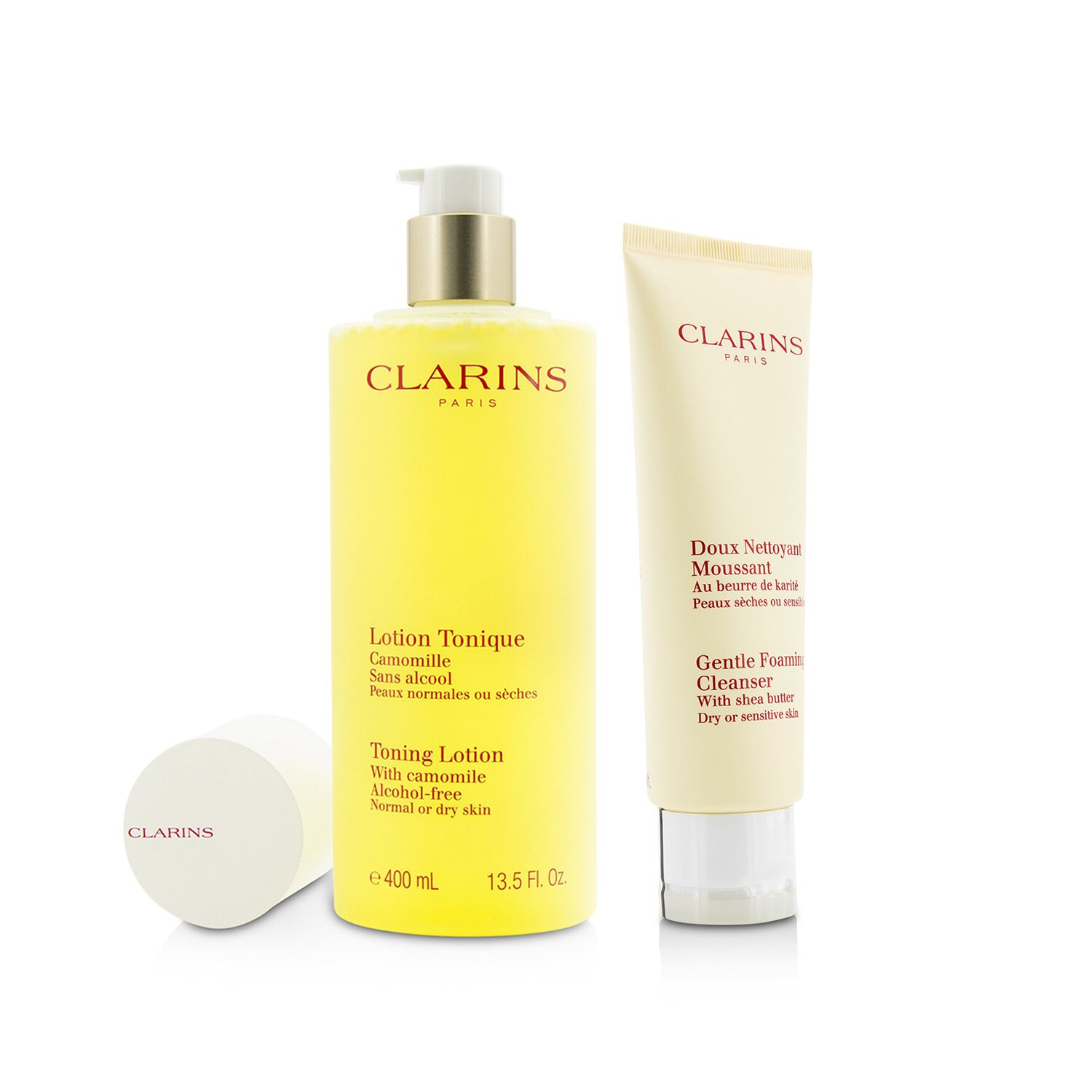 Clarins Toning Lotion with Camomile Normal or Dry Skin 400ml + Gentle Foaming Cleanser with Shea Butter Dry or Sensitive Skin 125ml 2pcs