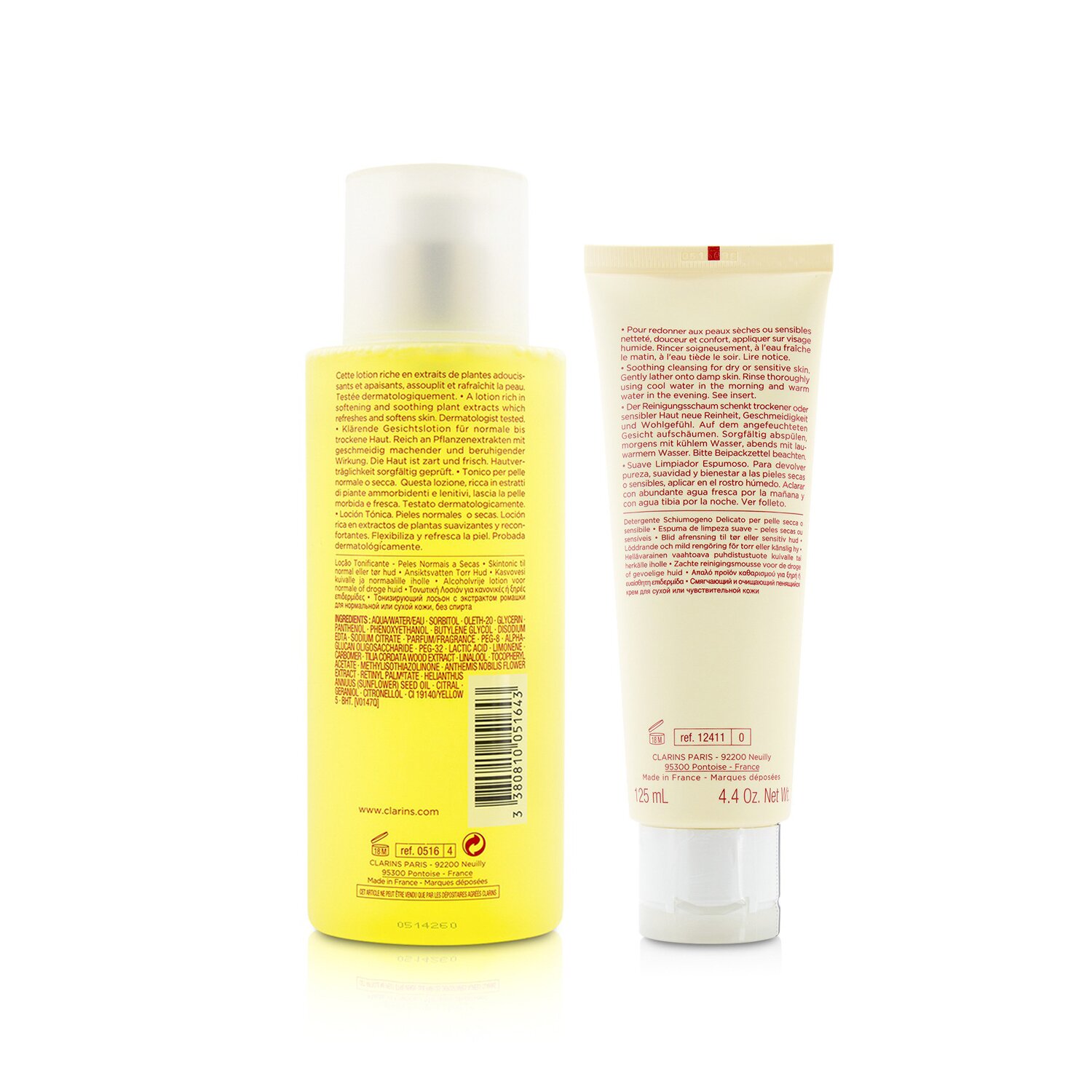 Clarins Toning Lotion with Camomile Normal or Dry Skin 400ml + Gentle Foaming Cleanser with Shea Butter Dry or Sensitive Skin 125ml 2pcs