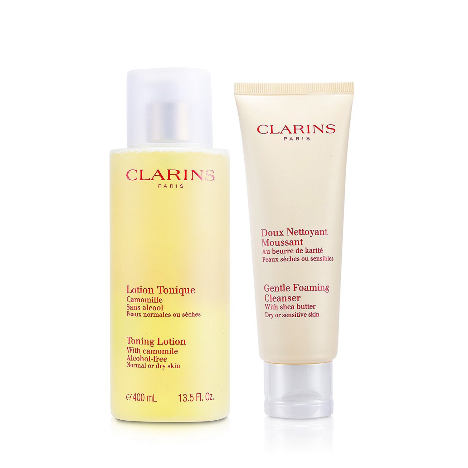 Clarins Toning Lotion with Camomile Normal or Dry Skin 400ml + Gentle Foaming Cleanser with Shea Butter Dry or Sensitive Skin 125ml 2pcs